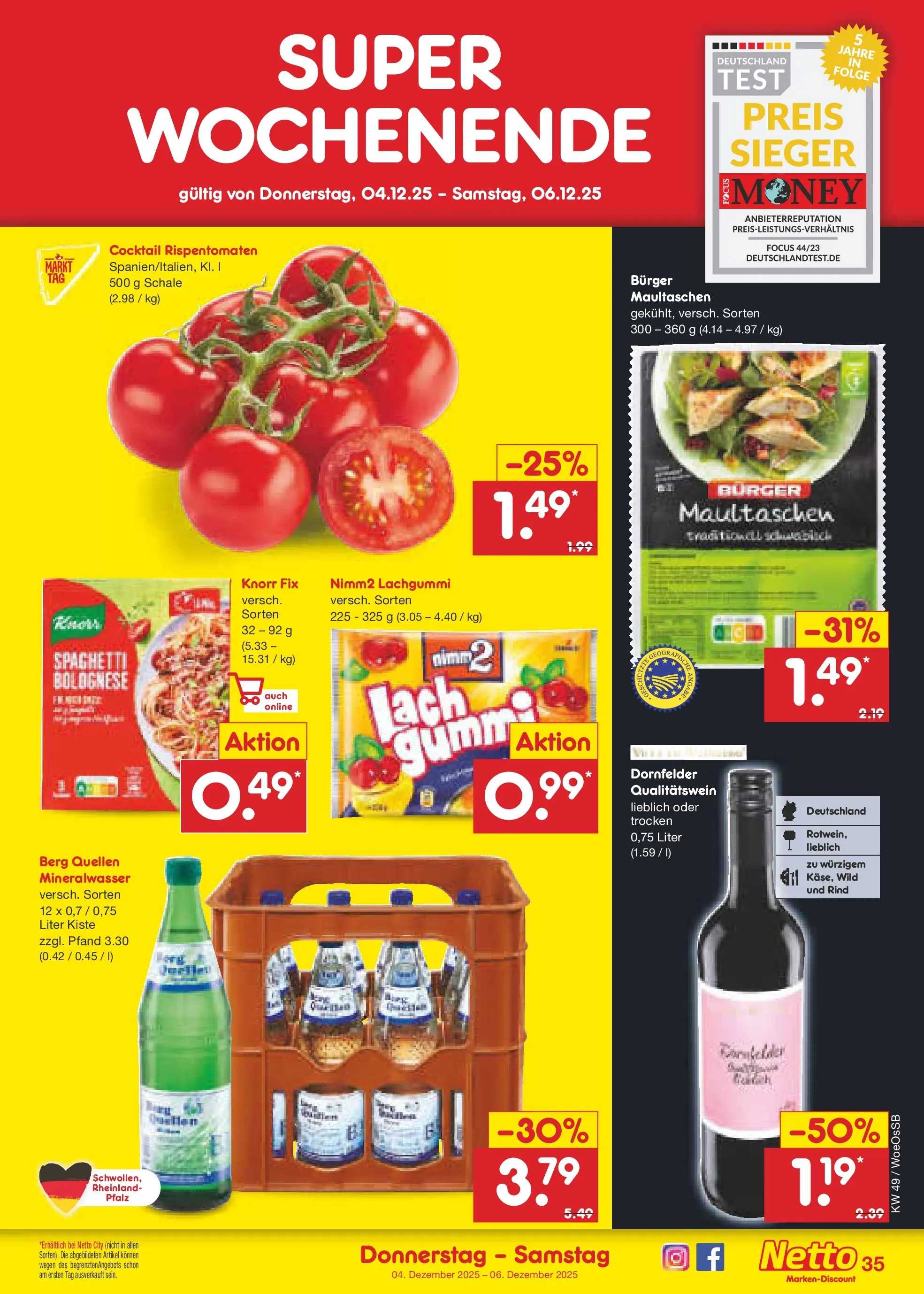 Netto Marken-Discount prospekt Gemmingen	 (ab 30.11.2025) » Angebote | Seite: 37 | Produkte: Knorr fix, Burger, Mineralwasser, Maultaschen