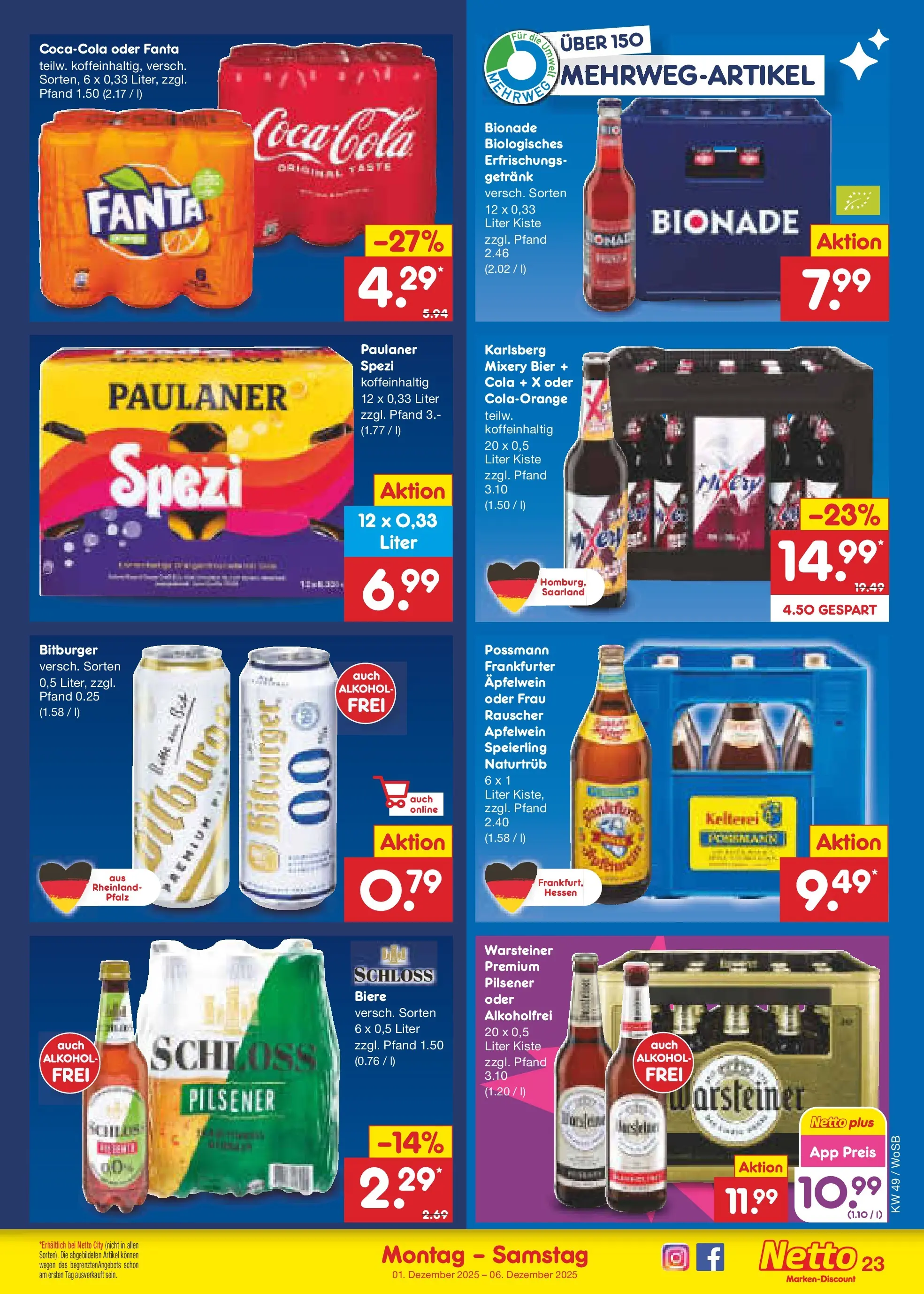 Netto Marken-Discount prospekt Lahnau	 (ab 01.12.2025) » Angebote | Seite: 25 | Produkte: Bitburger, Bionade, Mixery, Paulaner