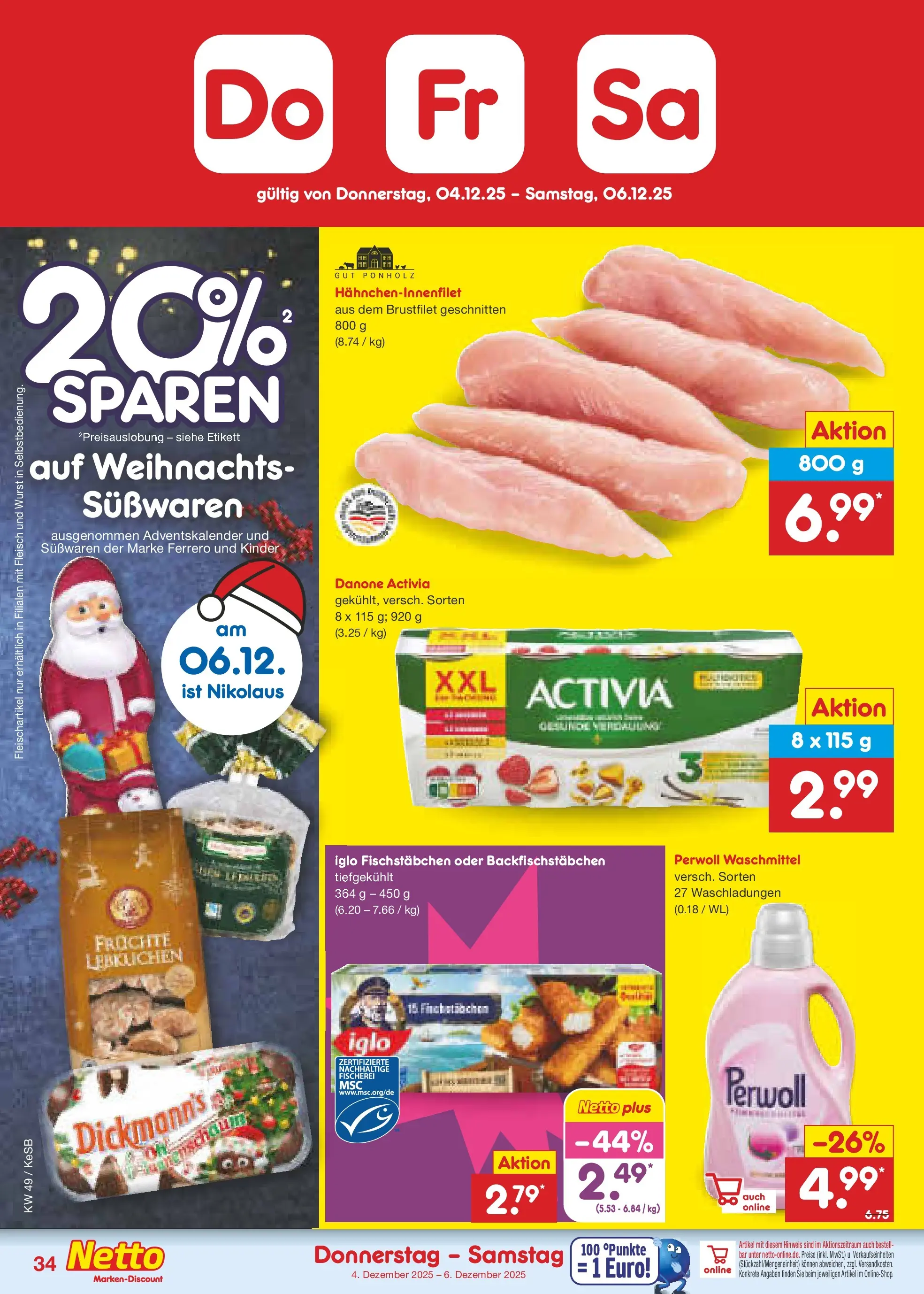 Netto Marken-Discount prospekt Kruft	 (ab 01.12.2025) » Angebote | Seite: 36 | Produkte: Iglo, Fischstabchen, Waschmittel, Wurst