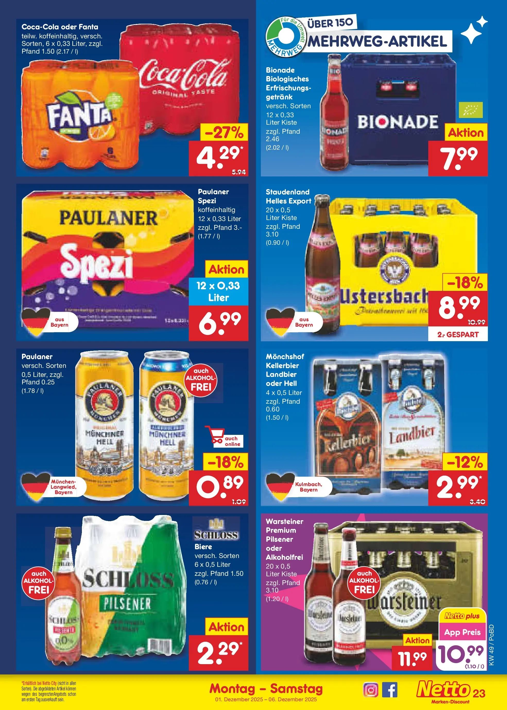 Netto Marken-Discount prospekt Selb	 (ab 01.12.2025) » Angebote | Seite: 25 | Produkte: Monchshof, Fanta, Bionade, Paulaner