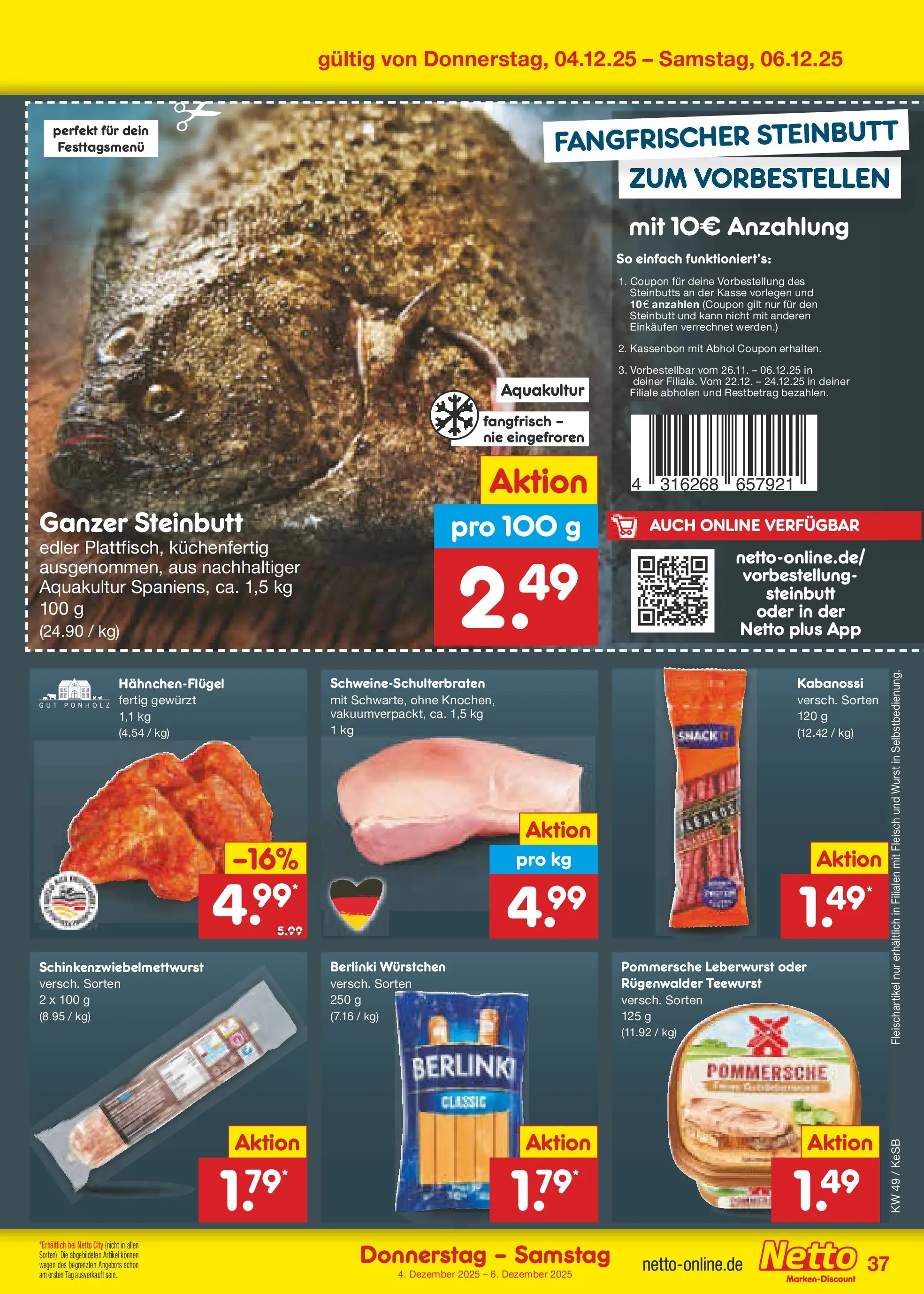 Netto Marken-Discount prospekt Kruft	 (ab 01.12.2025) » Angebote | Seite: 39 | Produkte: Wurst, Fleisch