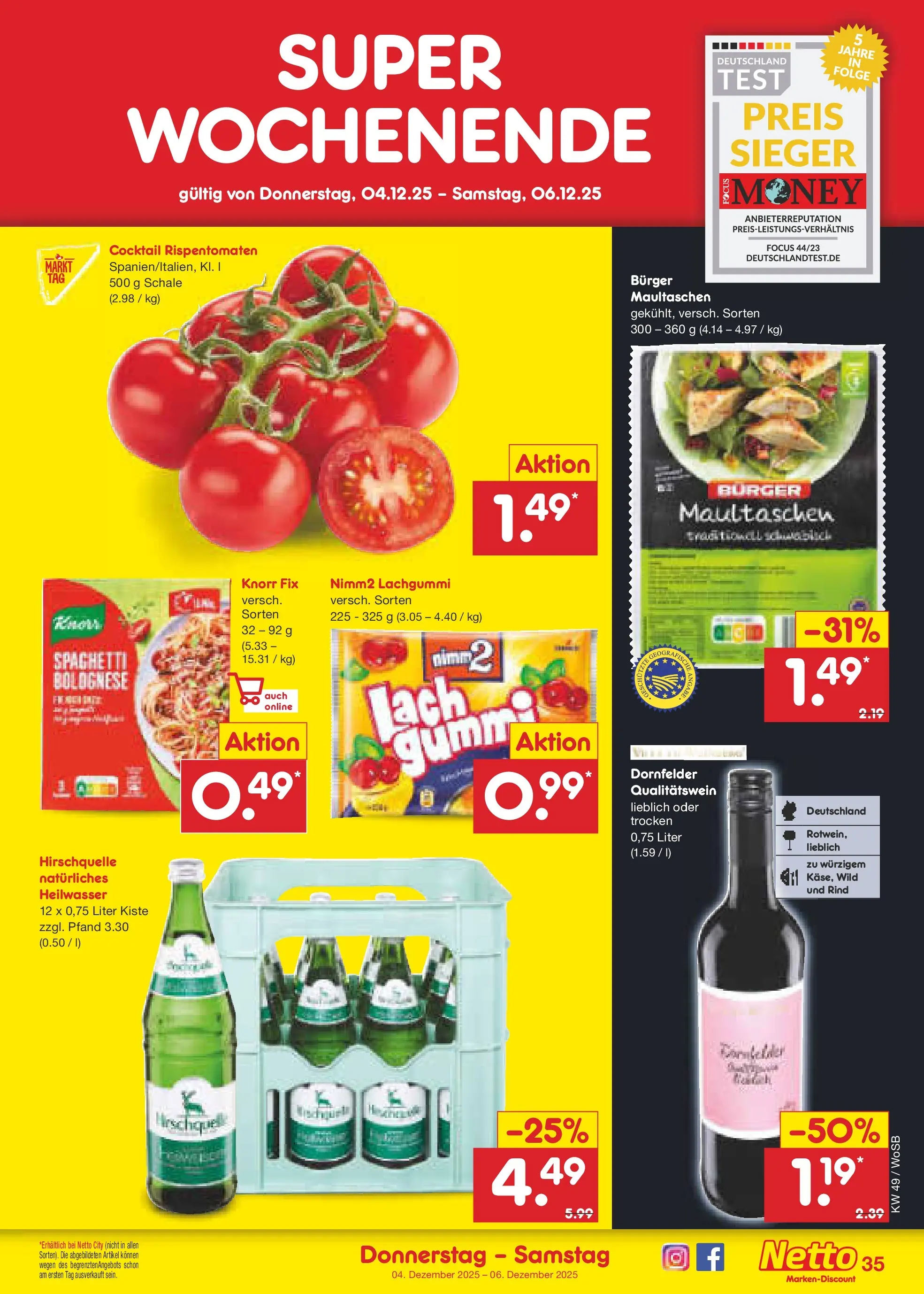 Netto Marken-Discount prospekt Lahnau	 (ab 01.12.2025) » Angebote | Seite: 37 | Produkte: Knorr fix, Burger, Knorr, Maultaschen