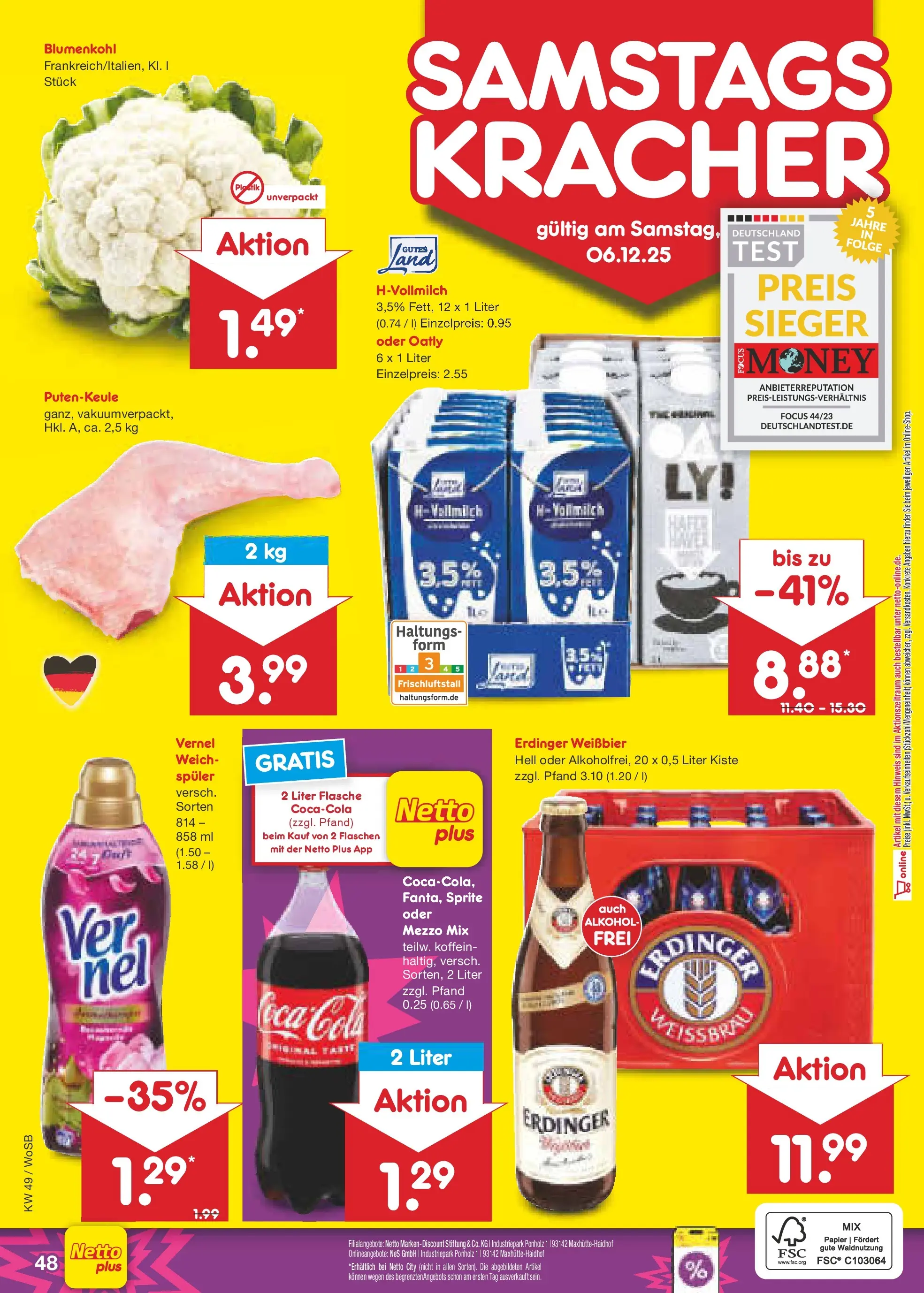 Netto Marken-Discount prospekt Lahnau	 (ab 01.12.2025) » Angebote | Seite: 51 | Produkte: Mezzo mix, Erdinger, Blumenkohl, Vernel