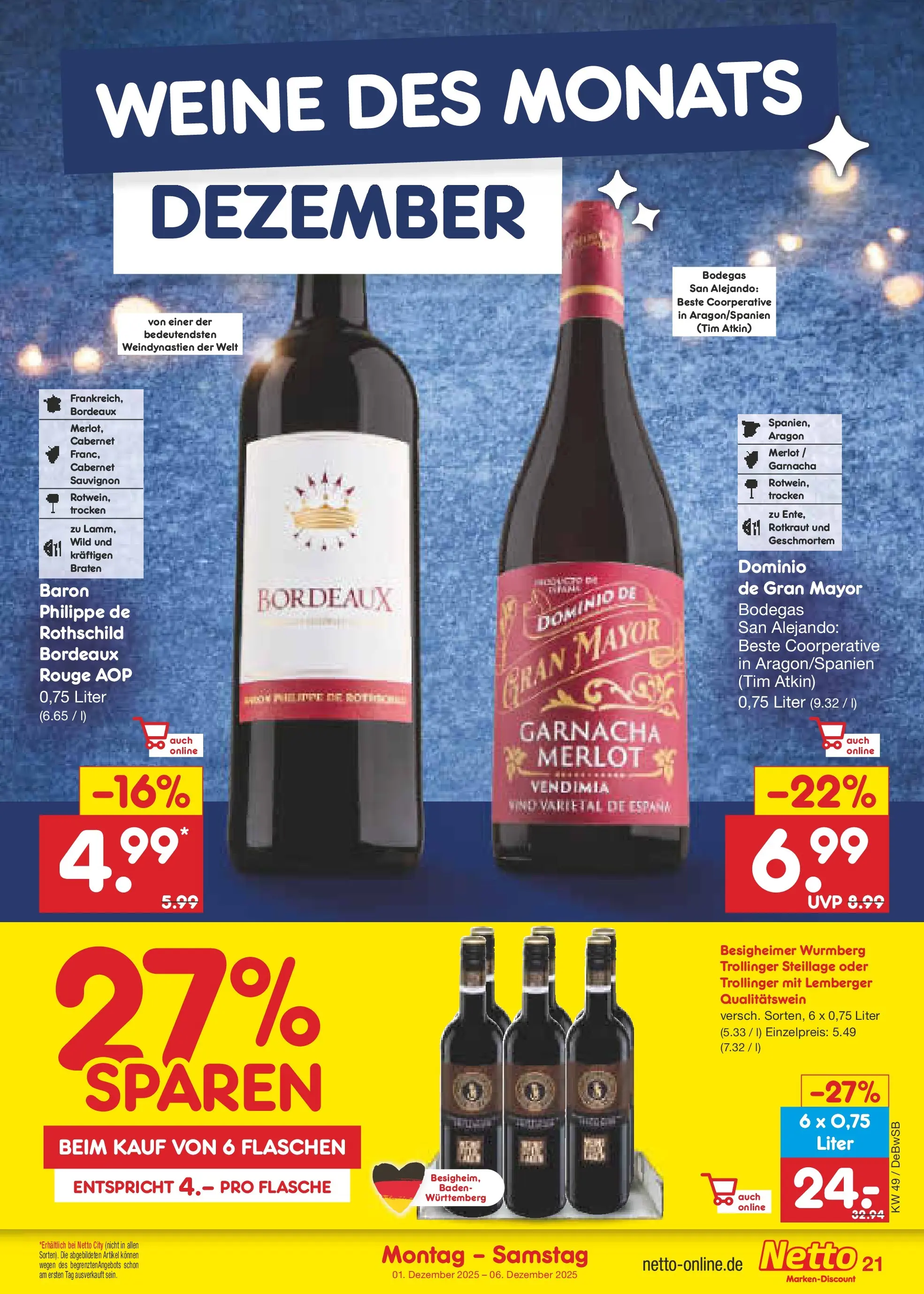 Netto Marken-Discount prospekt Waiblingen-Bittenfeld (ab 30.11.2025) » Angebote | Seite: 23 | Produkte: Merlot, Rouge Netto Marken-Discount prospekt Waiblingen-Bittenfeld (ab 30.11.2025) » Angebote | Seite: 23 | Produkte: Merlot, Rouge