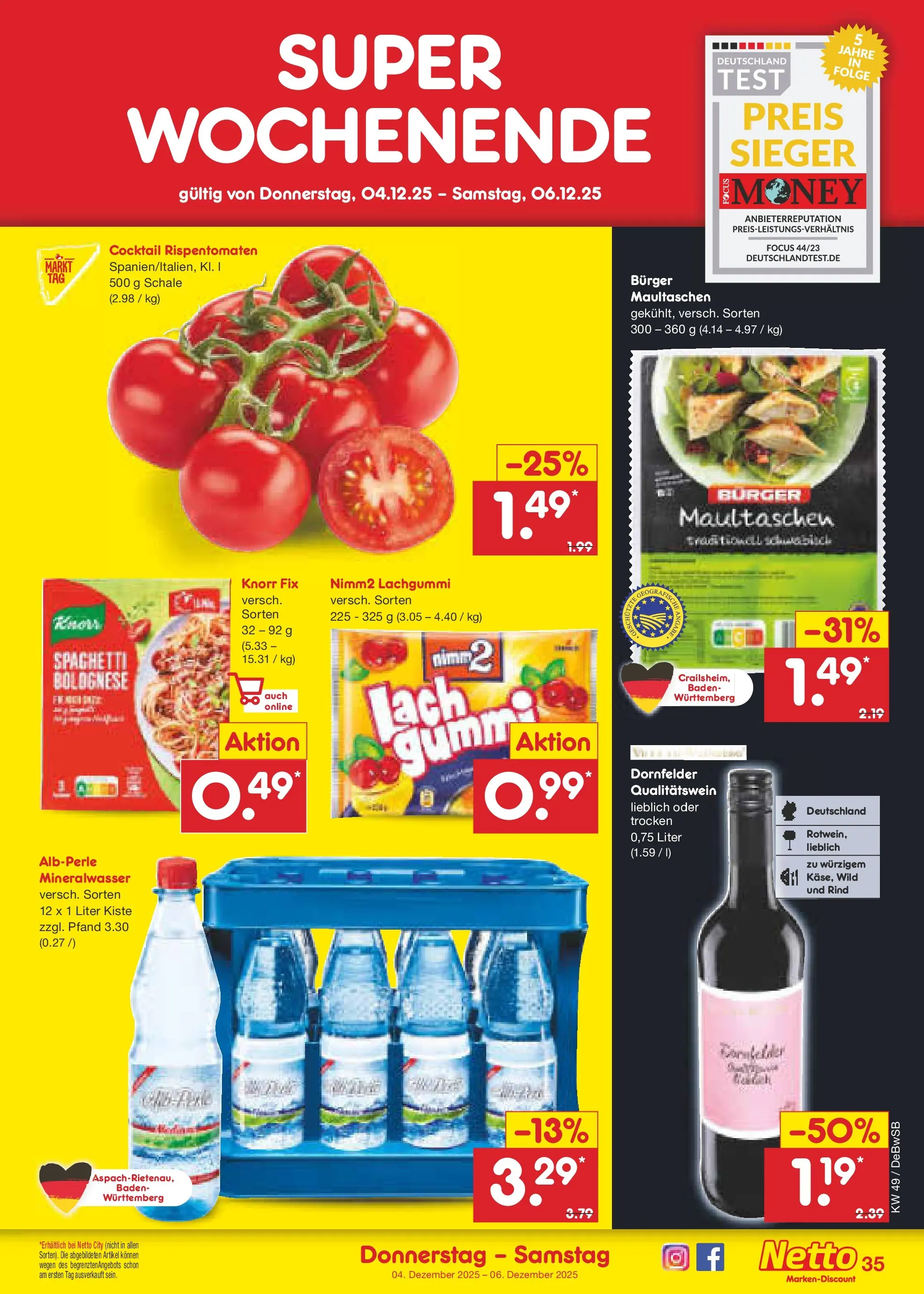 Netto Marken-Discount prospekt Waiblingen-Bittenfeld (ab 30.11.2025) » Angebote | Seite: 37 | Produkte: Burger, Knorr, Mineralwasser, Maultaschen Netto Marken-Discount prospekt Waiblingen-Bittenfeld (ab 30.11.2025) » Angebote | Seite: 37 | Produkte: Burger, Knorr, Mineralwasser, Maultaschen