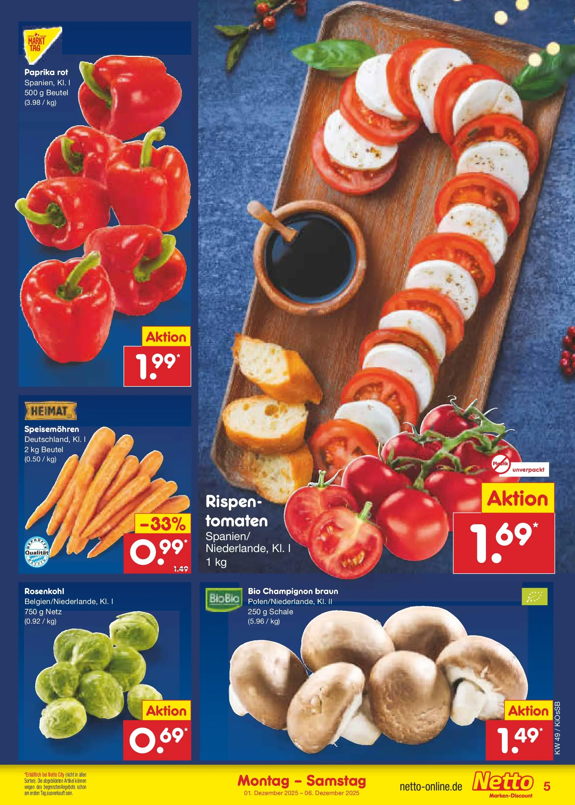 Netto Marken-Discount prospekt Oberhaid	 (ab 01.12.2025) » Angebote | Seite: 5 | Produkte: Paprika rot, Tomaten, Paprika