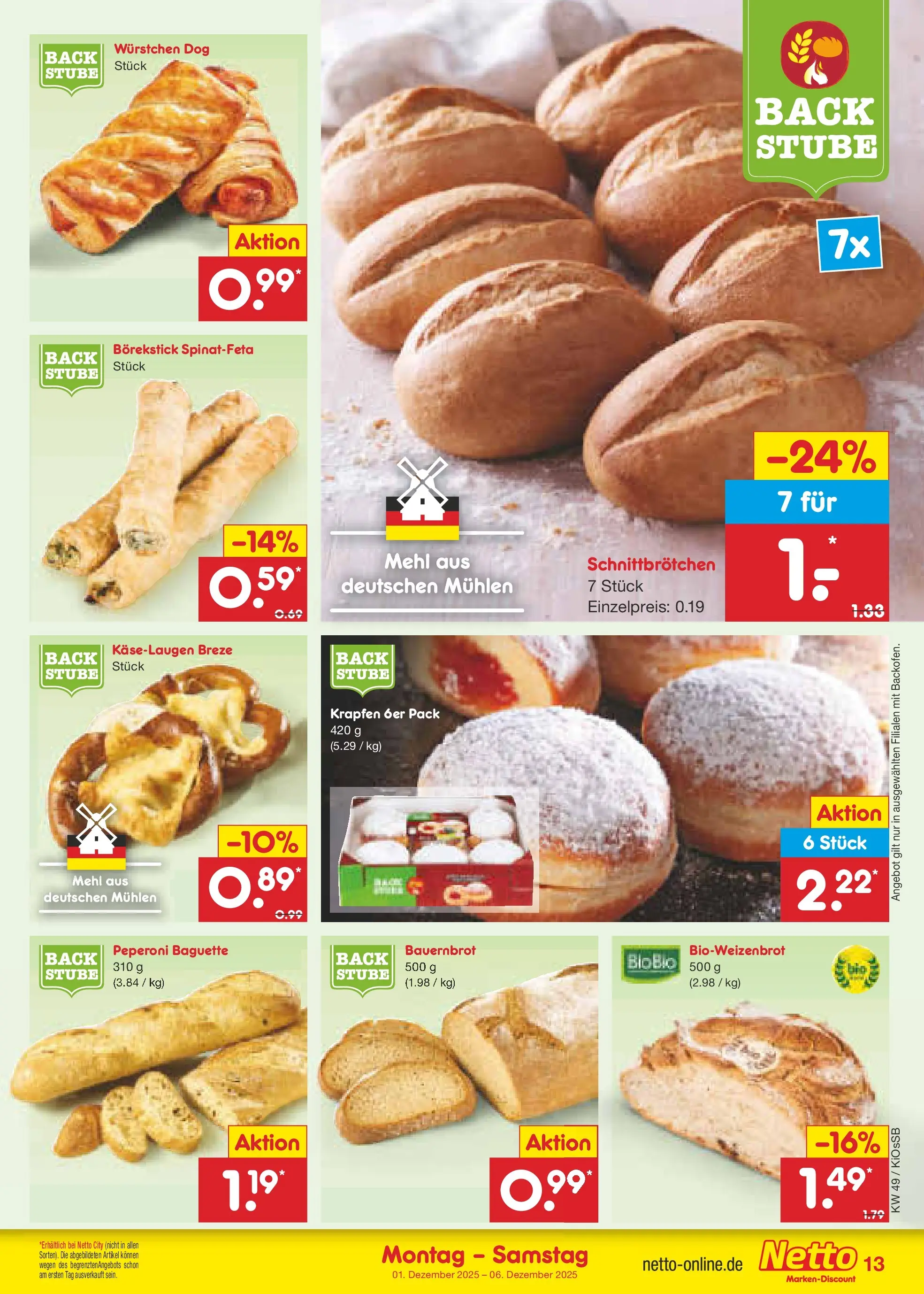 Netto Marken-Discount prospekt Oberhaid	 (ab 01.12.2025) » Angebote | Seite: 13 | Produkte: Mehl, Baguette