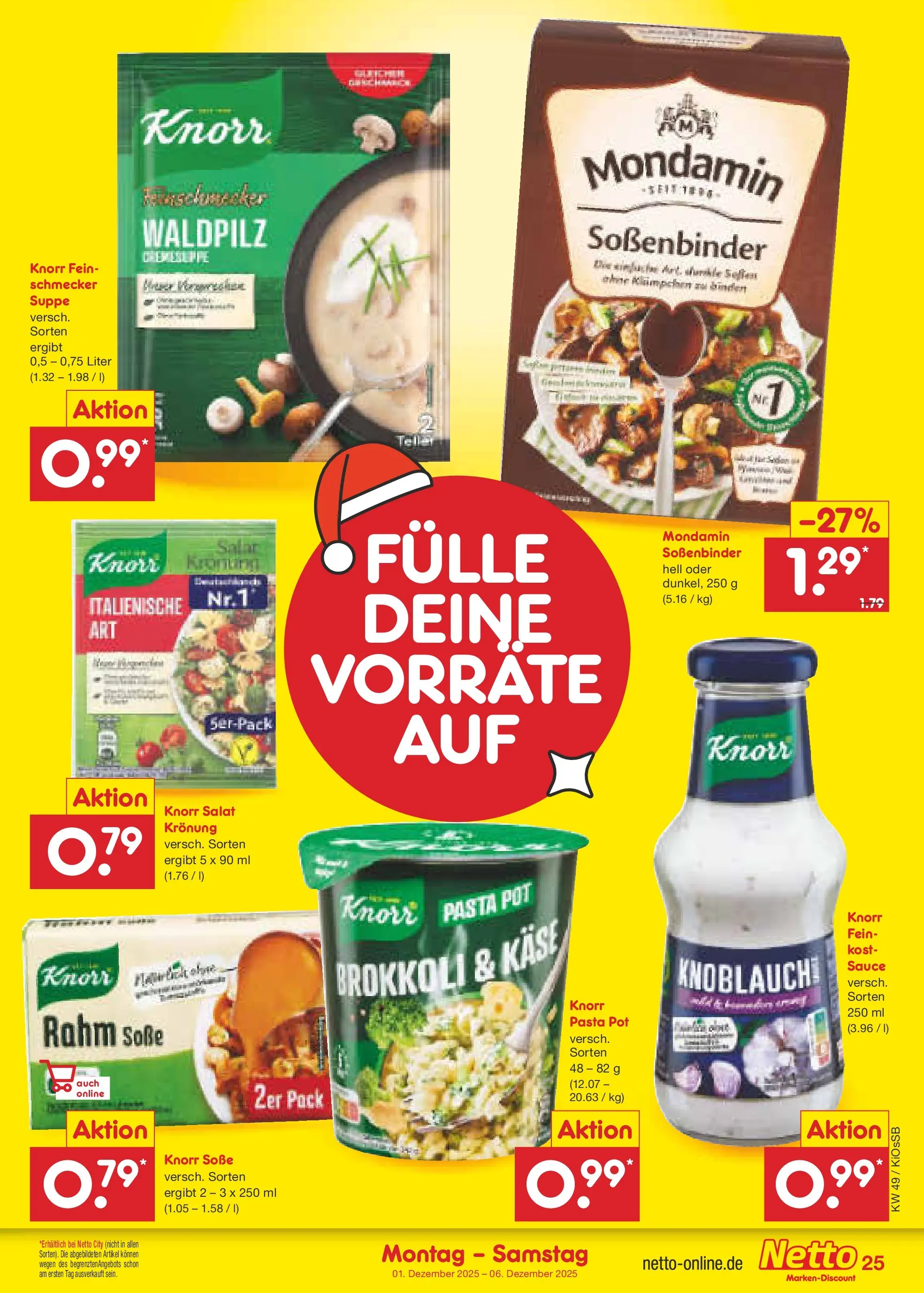 Netto Marken-Discount prospekt Oberhaid	 (ab 01.12.2025) » Angebote | Seite: 27 | Produkte: Knorr, Soße, Pasta, Salat