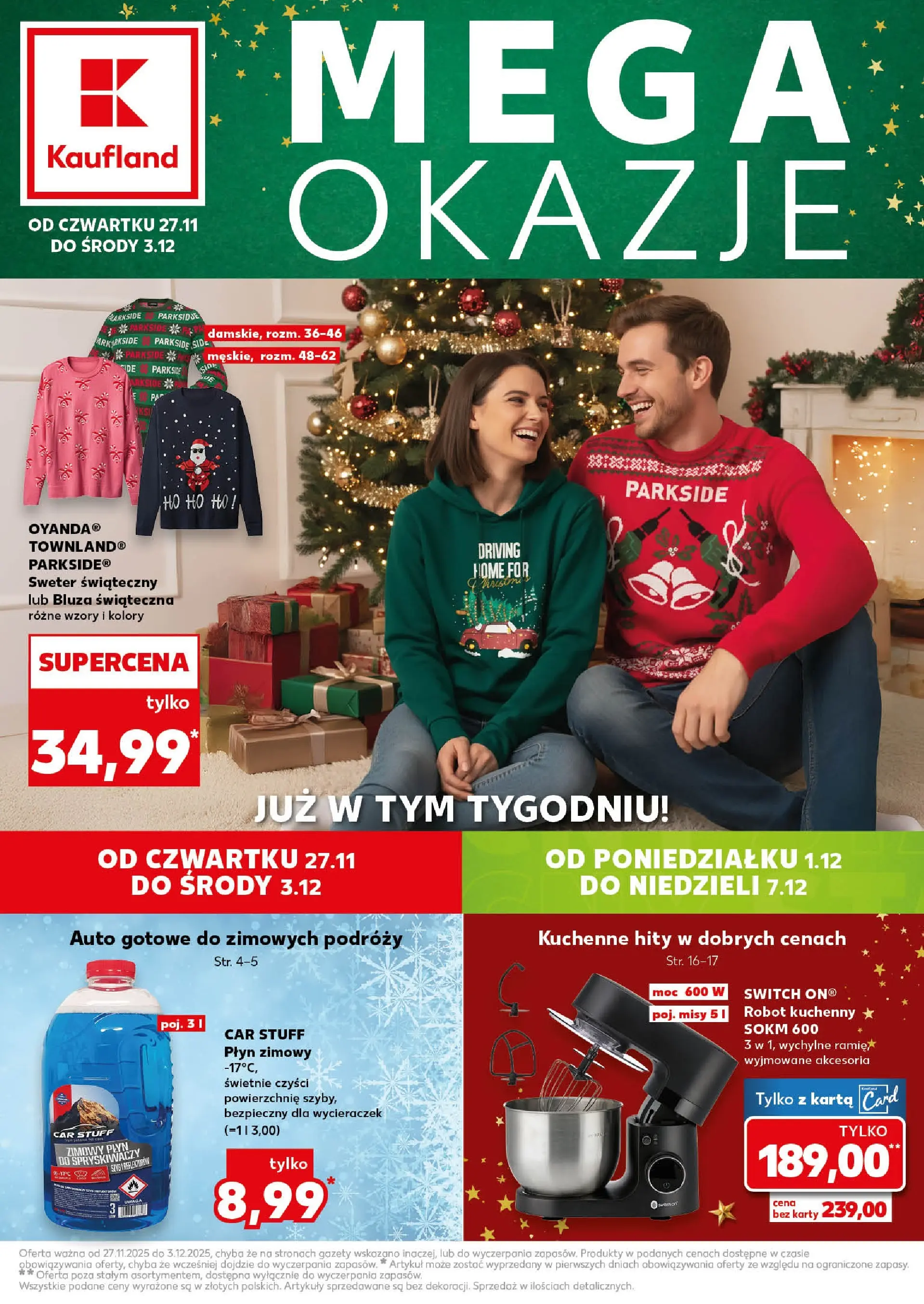 Kaufland gazetka (27.11.2025) od jutra ✳️ BLACK FRIDAY | Strona: 1 | Produkty: Karta, Sweter, Robot kuchenny, Robot