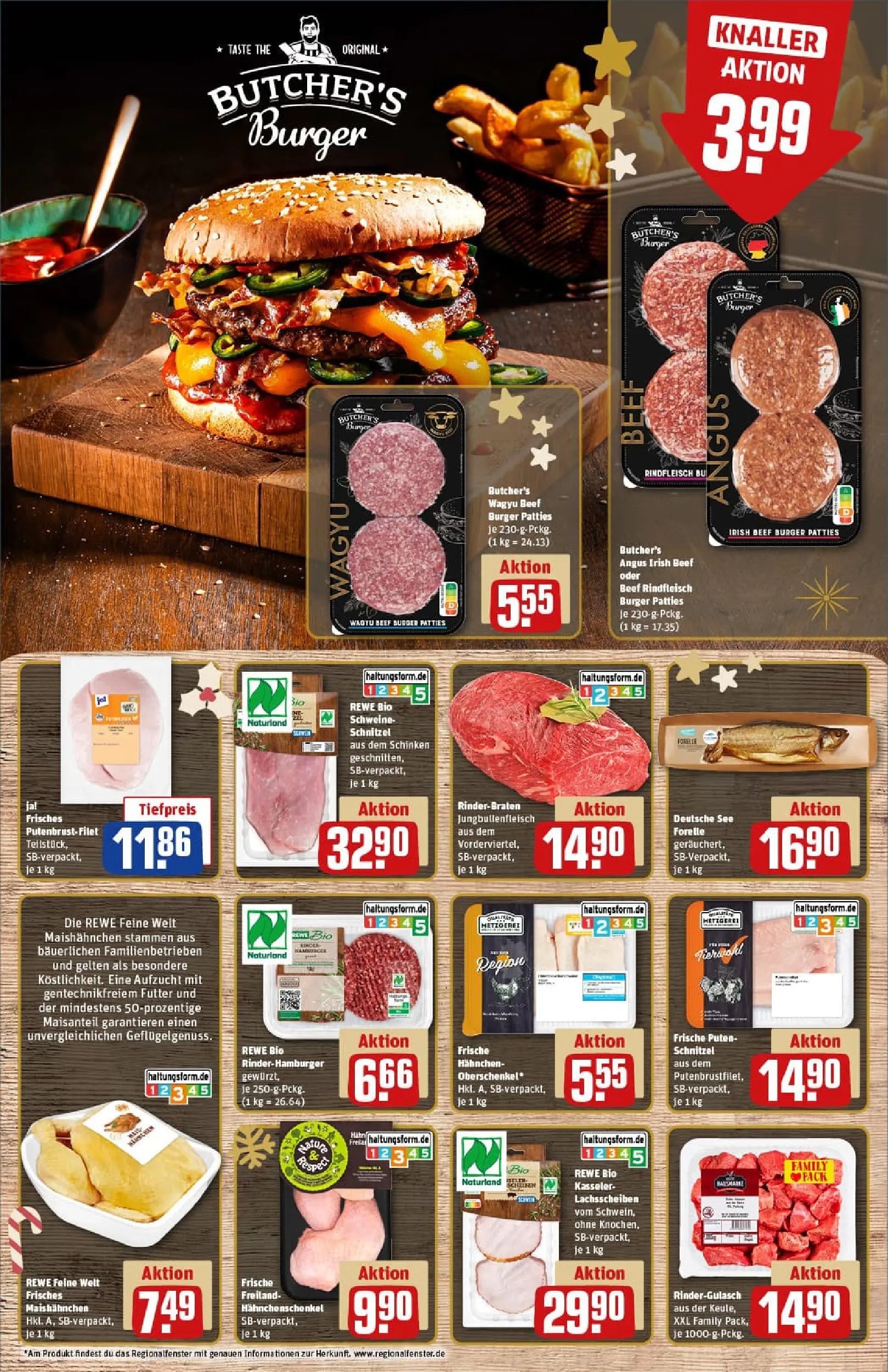 REWE Prospekt ab 01.12.2025 zum Blättern » Angebote | Seite: 8 | Produkte: Hahnchenschenkel, Schnitzel, Schinken, Rindfleisch