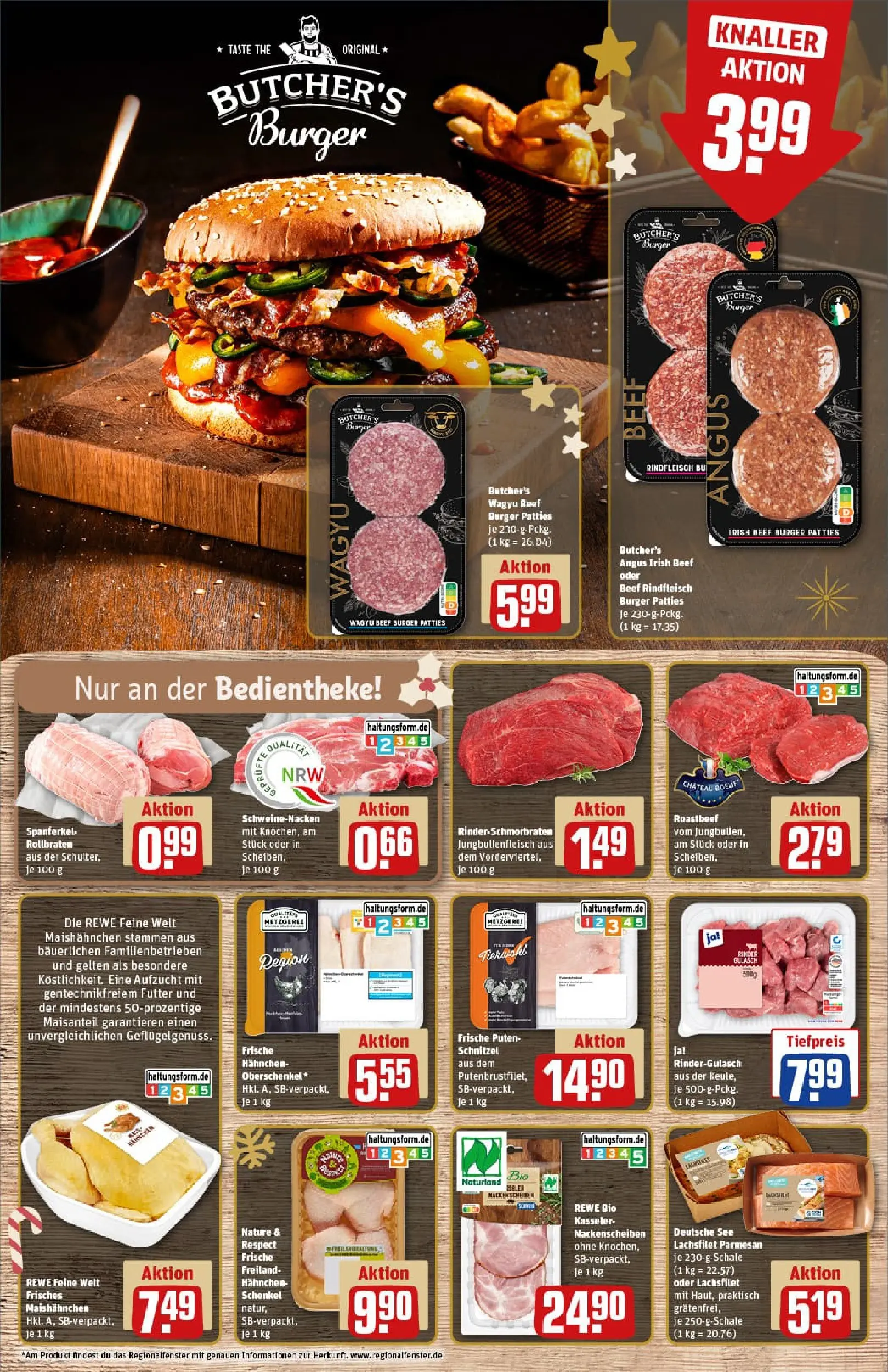 REWE Prospekt ab 01.12.2025 zum Blättern » Angebote | Seite: 10 | Produkte: Hahnchen, Burger, Schweinenacken, Schnitzel