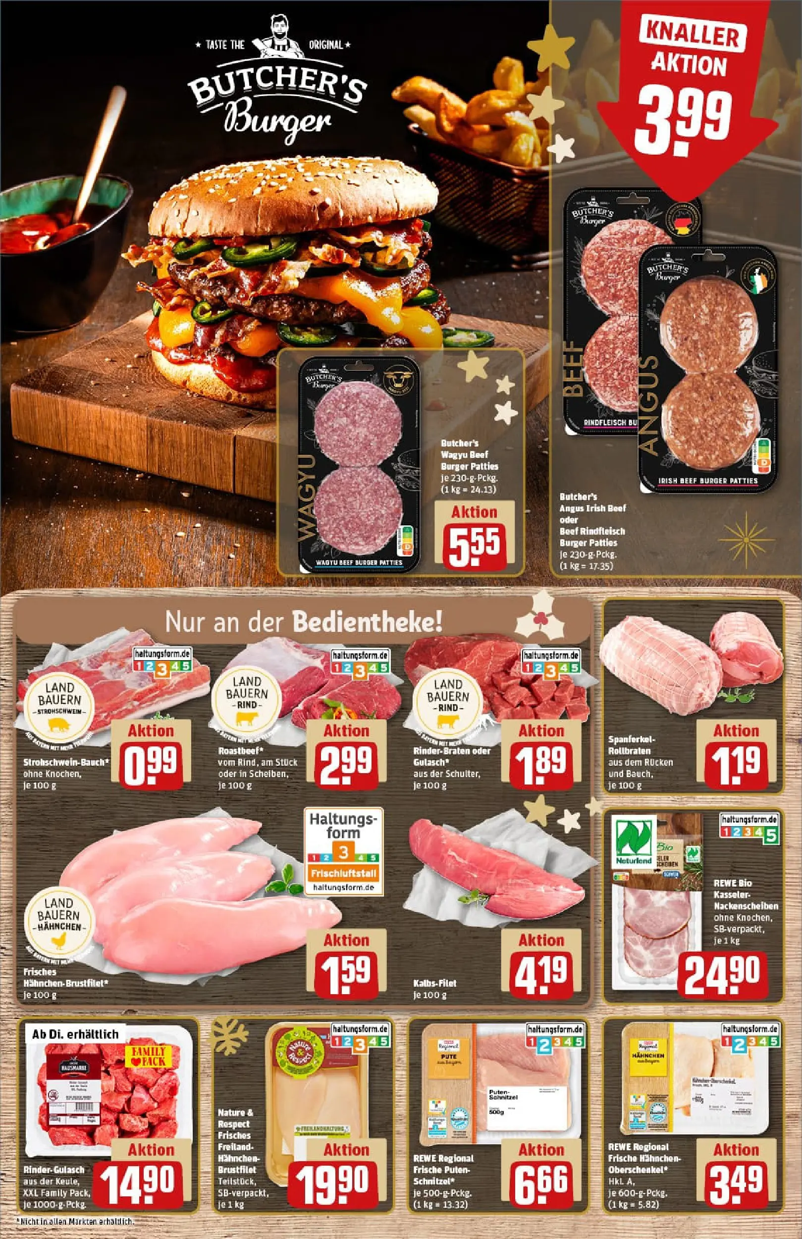 REWE Prospekt ab 01.12.2025 zum Blättern » Angebote | Seite: 8 | Produkte: Pute, Rindergulasch, Burger, Schnitzel
