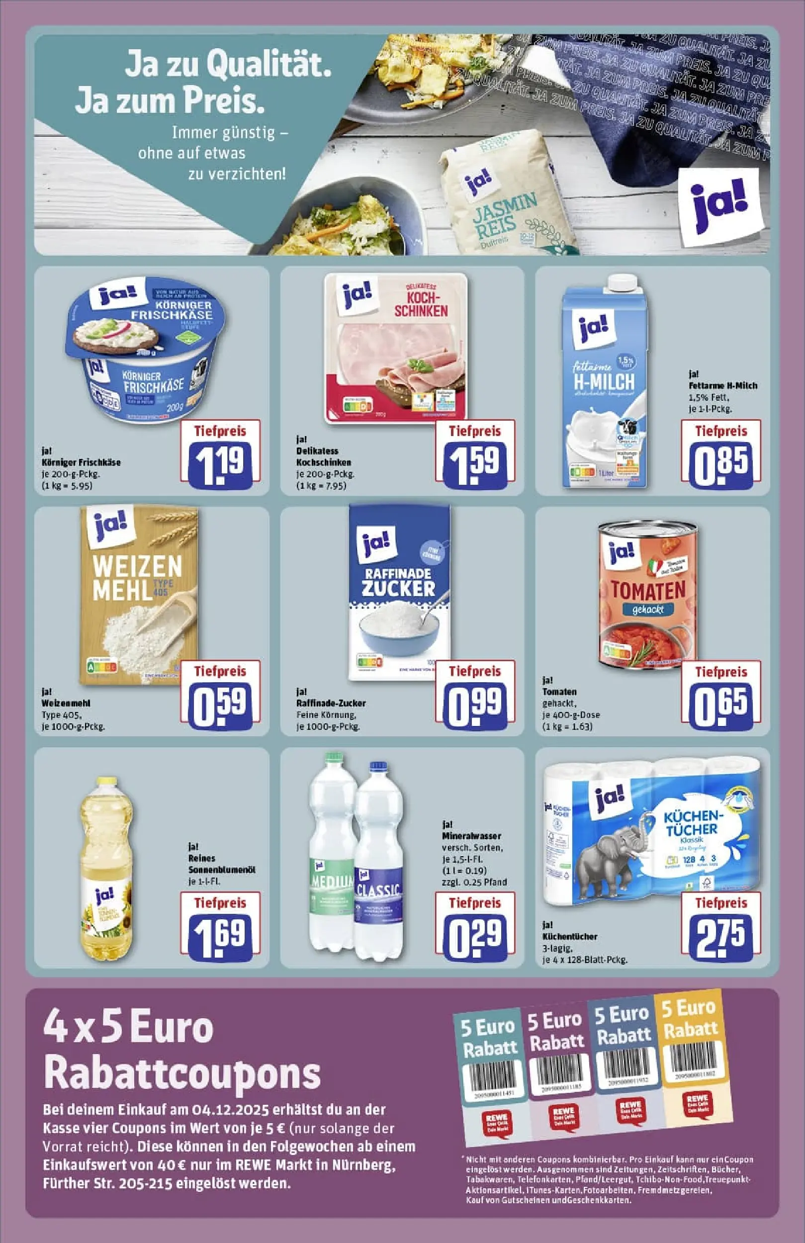 REWE Prospekt ab 01.12.2025 zum Blättern » Angebote | Seite: 5 | Produkte: Schokolade, Bananen, Pfirsich, Baileys