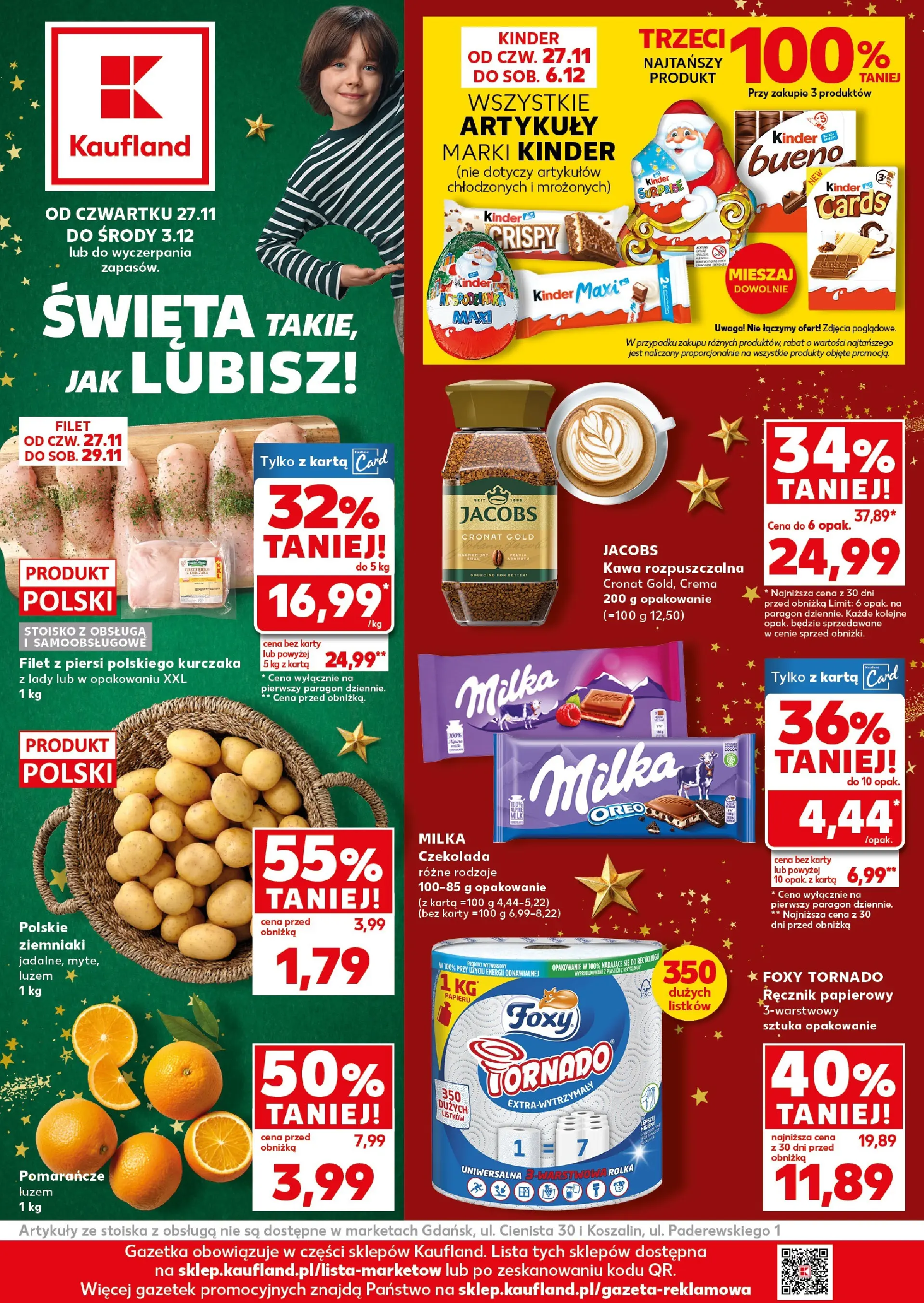 Kaufland gazetka od 27.11.2025 - od jutra PDF | Strona: 1 | Produkty: Piersi, Kawa rozpuszczalna, Milka, Ręcznik papierowy
