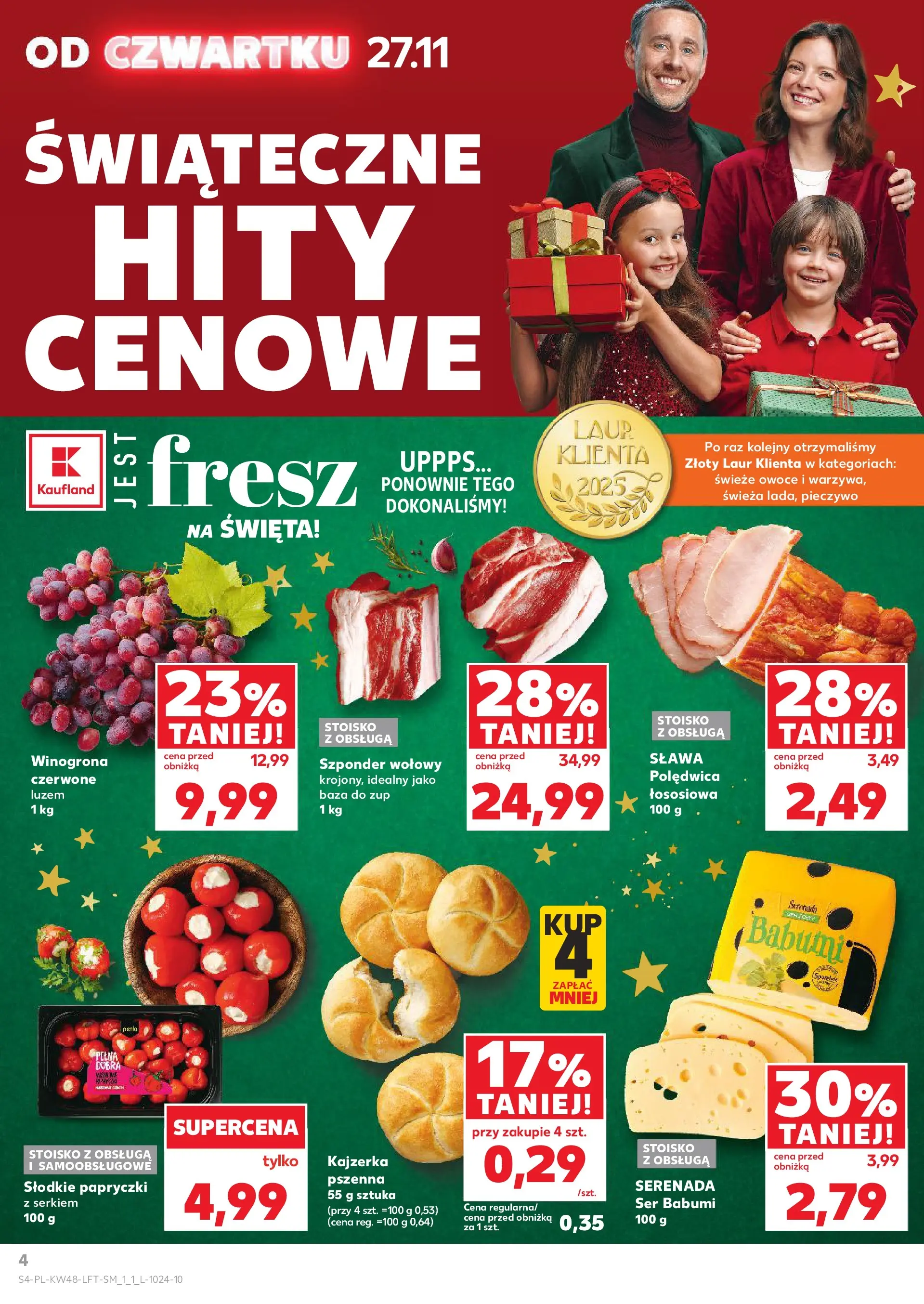 Kaufland gazetka od 27.11.2025 - od jutra PDF | Strona: 4 | Produkty: Pieczywo, Winogrona, Ser, Owoce