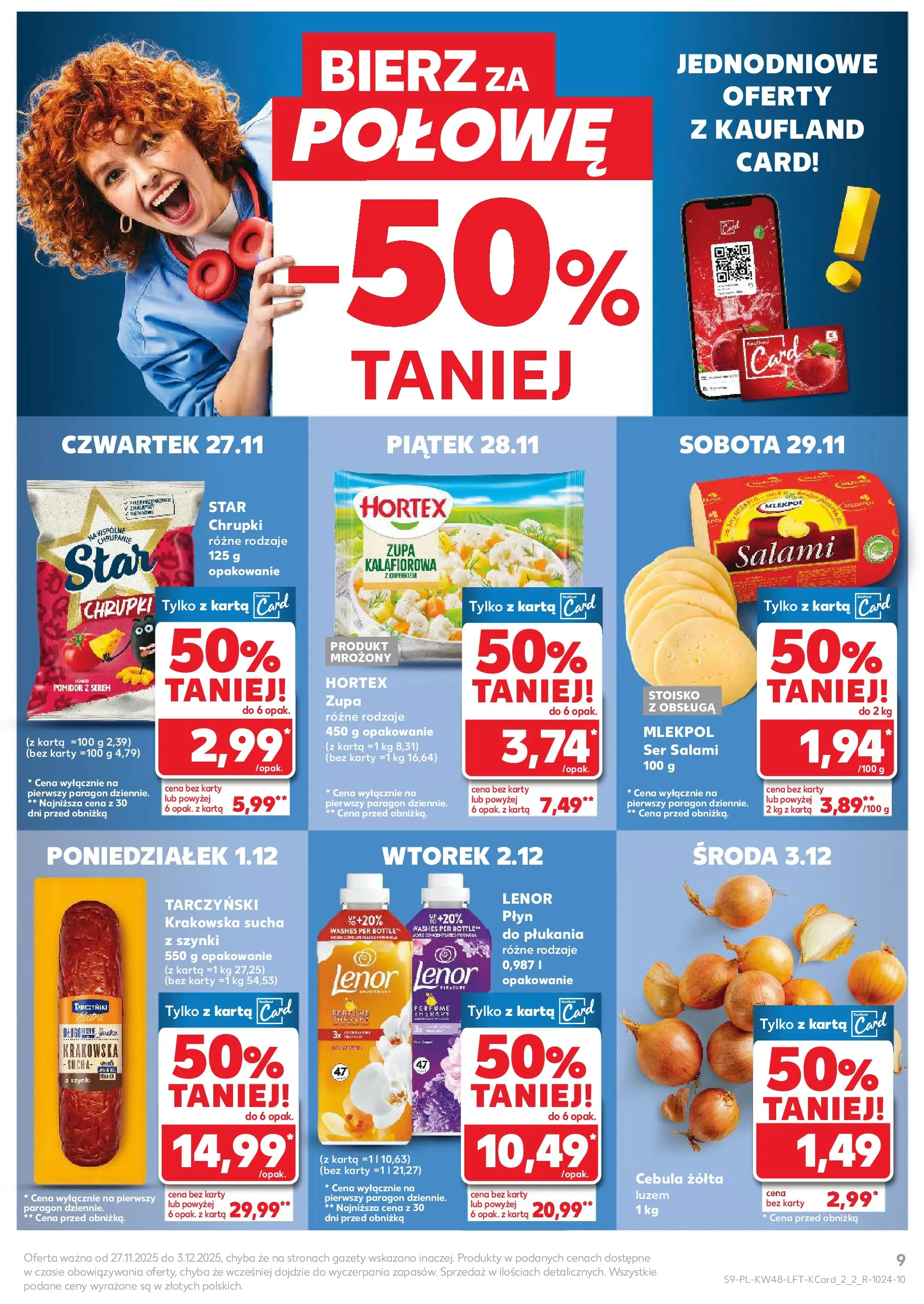 Kaufland gazetka od 27.11.2025 - od jutra PDF | Strona: 9 | Produkty: Karta, Chrupki, Ser, Salami