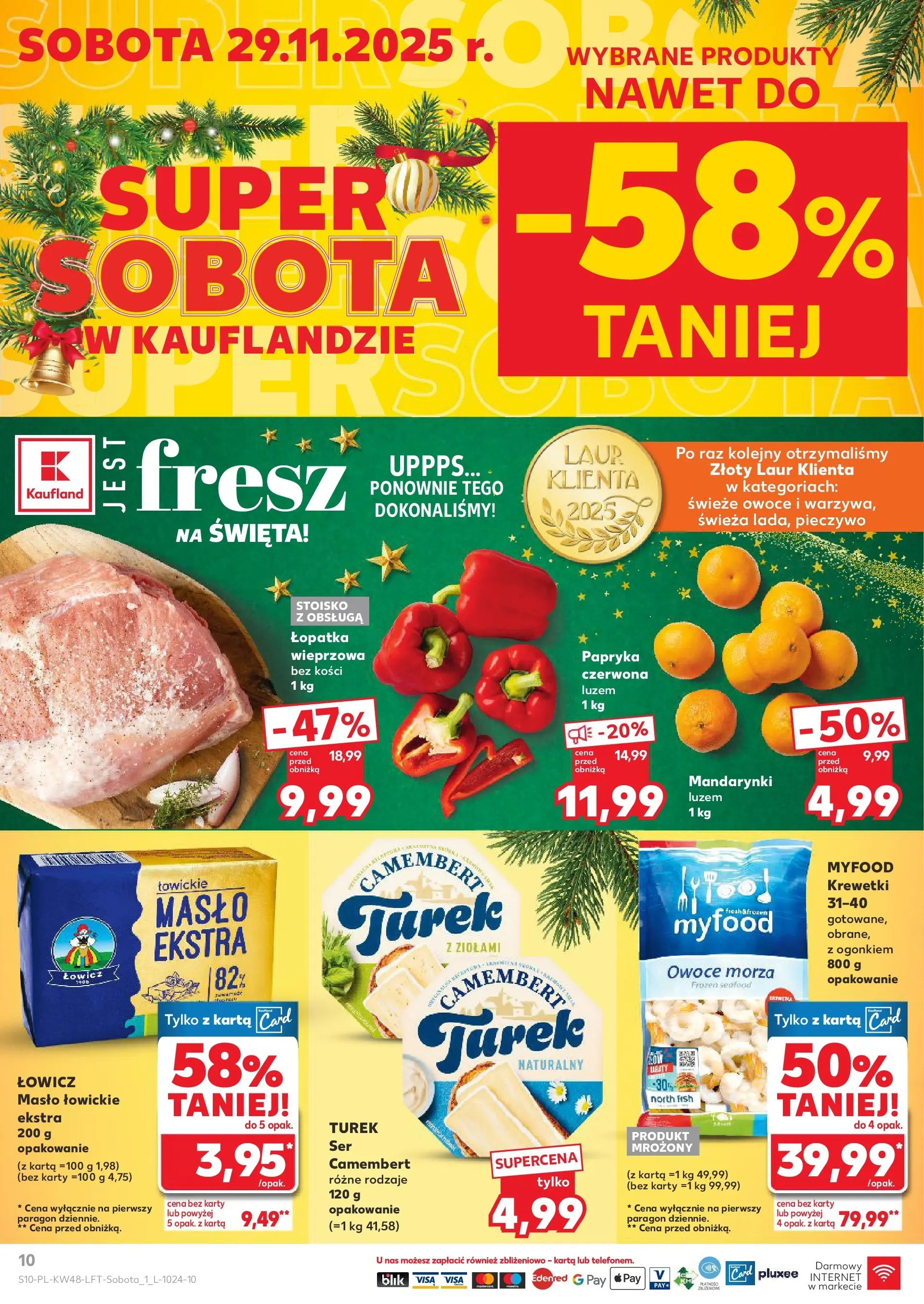 Kaufland gazetka od 27.11.2025 - od jutra PDF | Strona: 10 | Produkty: Krewetki, Łopatka wieprzowa, Mandarynki, Owoce
