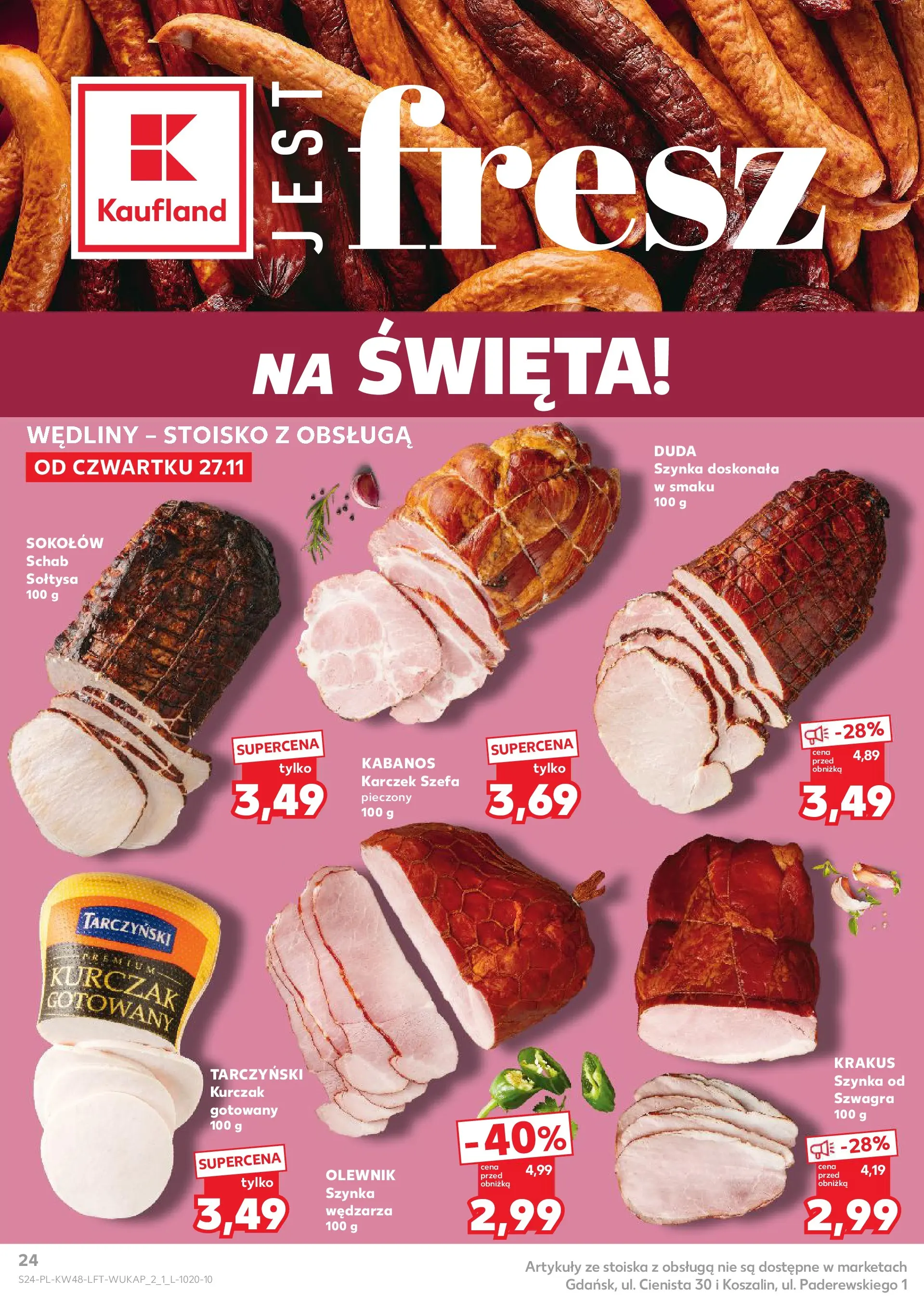 Kaufland gazetka od 27.11.2025 - od jutra PDF | Strona: 24 | Produkty: Kurczak, Schab, Szynka, Wędliny