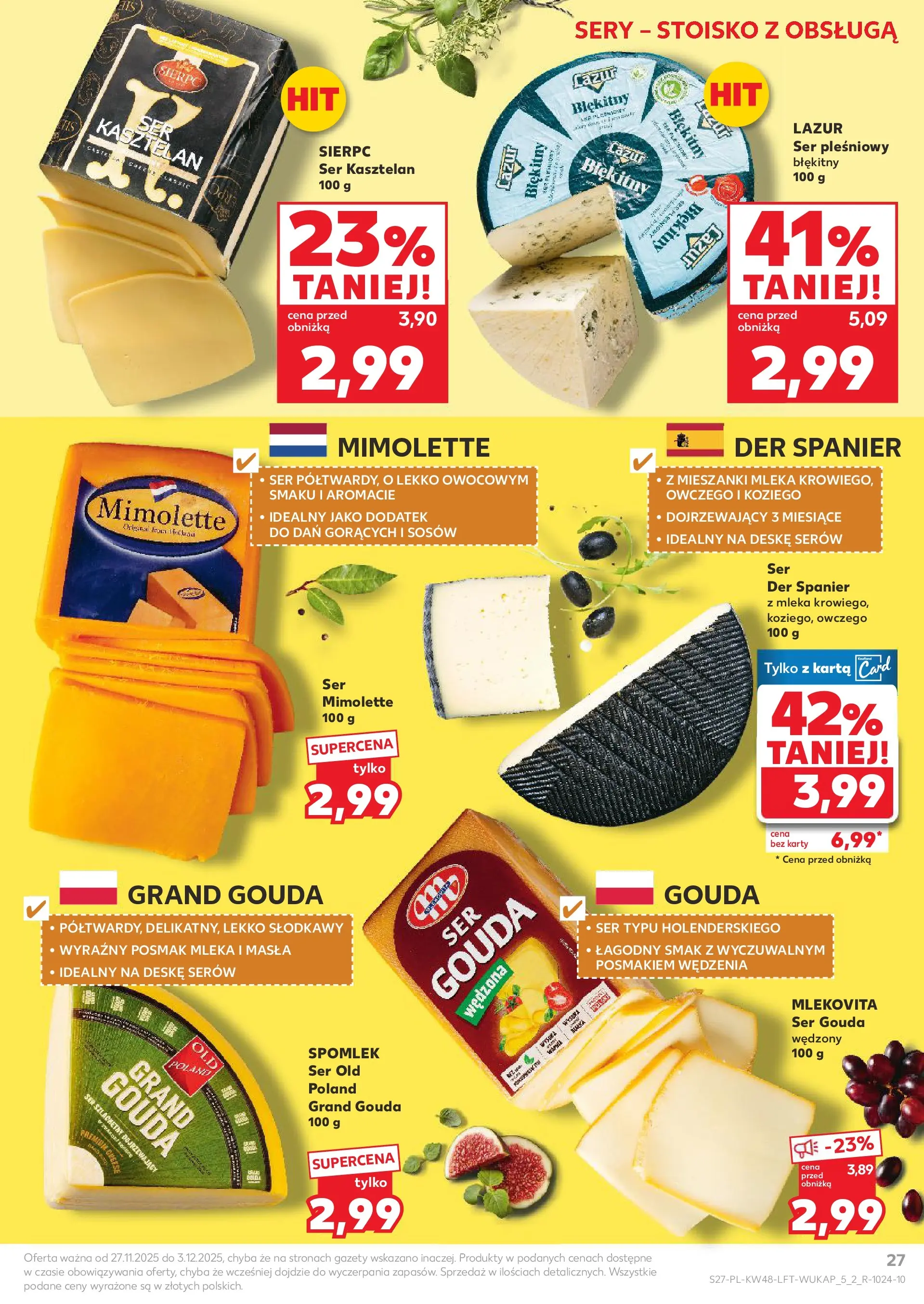 Kaufland gazetka od 27.11.2025 - od jutra PDF | Strona: 27 | Produkty: Karta, Ser pleśniowy, Mleka, Sery