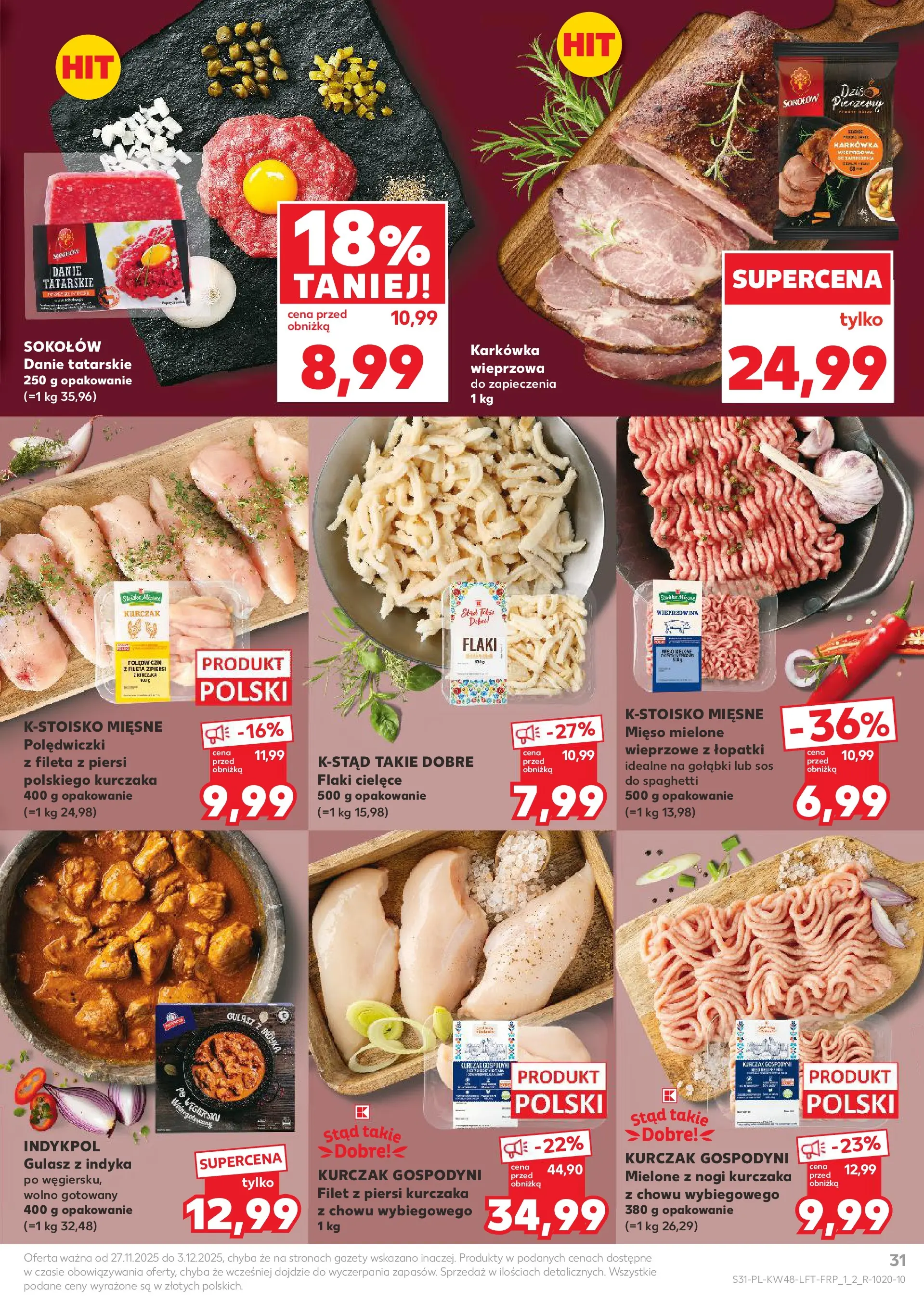 Kaufland gazetka od 27.11.2025 - od jutra PDF | Strona: 31 | Produkty: Karkówka, Piersi, Flaki, Filet z piersi kurczaka