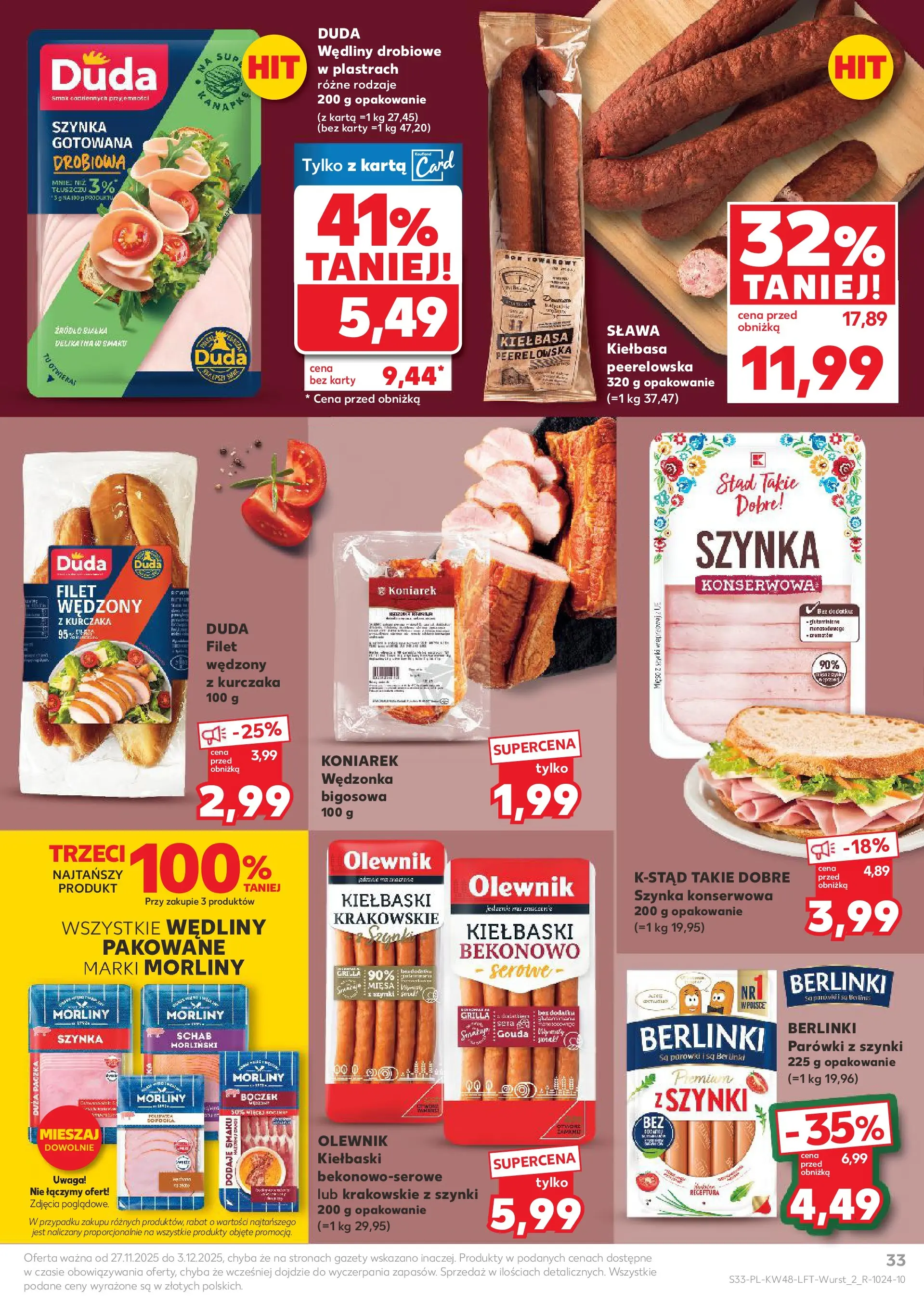 Kaufland gazetka od 27.11.2025 - od jutra PDF | Strona: 33 | Produkty: Parówki z szynki, Parówki, Szynka, Wędliny