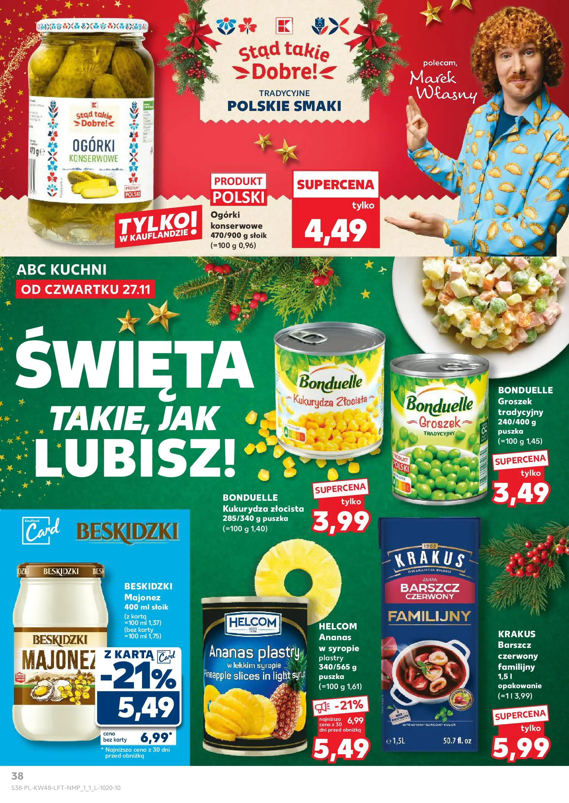 Kaufland gazetka od 27.11.2025 - od jutra PDF | Strona: 38 | Produkty: Kukurydza, Majonez, Ananas plastry w syropie, Ogórki konserwowe