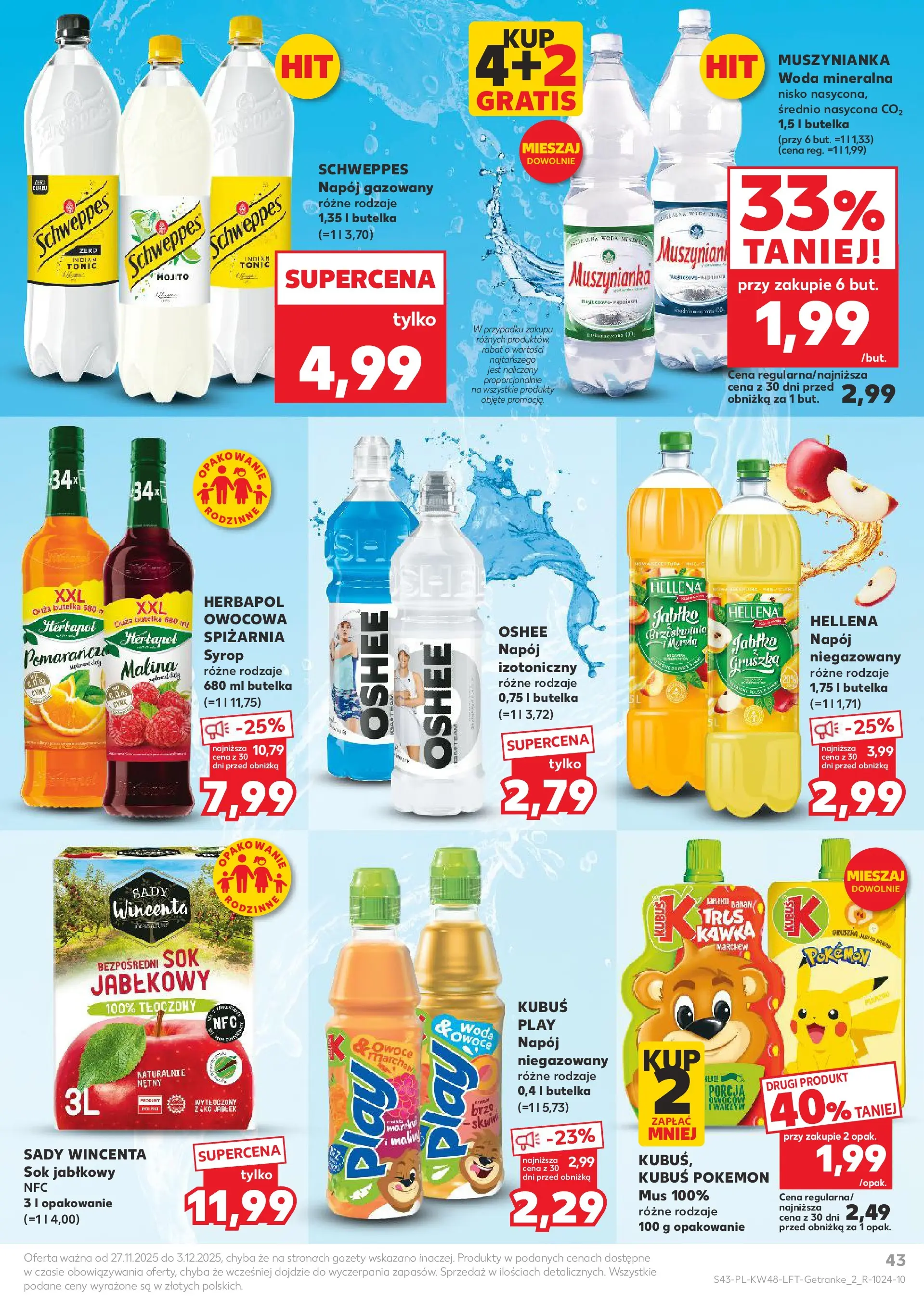 Kaufland gazetka od 27.11.2025 - od jutra PDF | Strona: 43 | Produkty: Syrop, Malina, Muszynianka, Woda