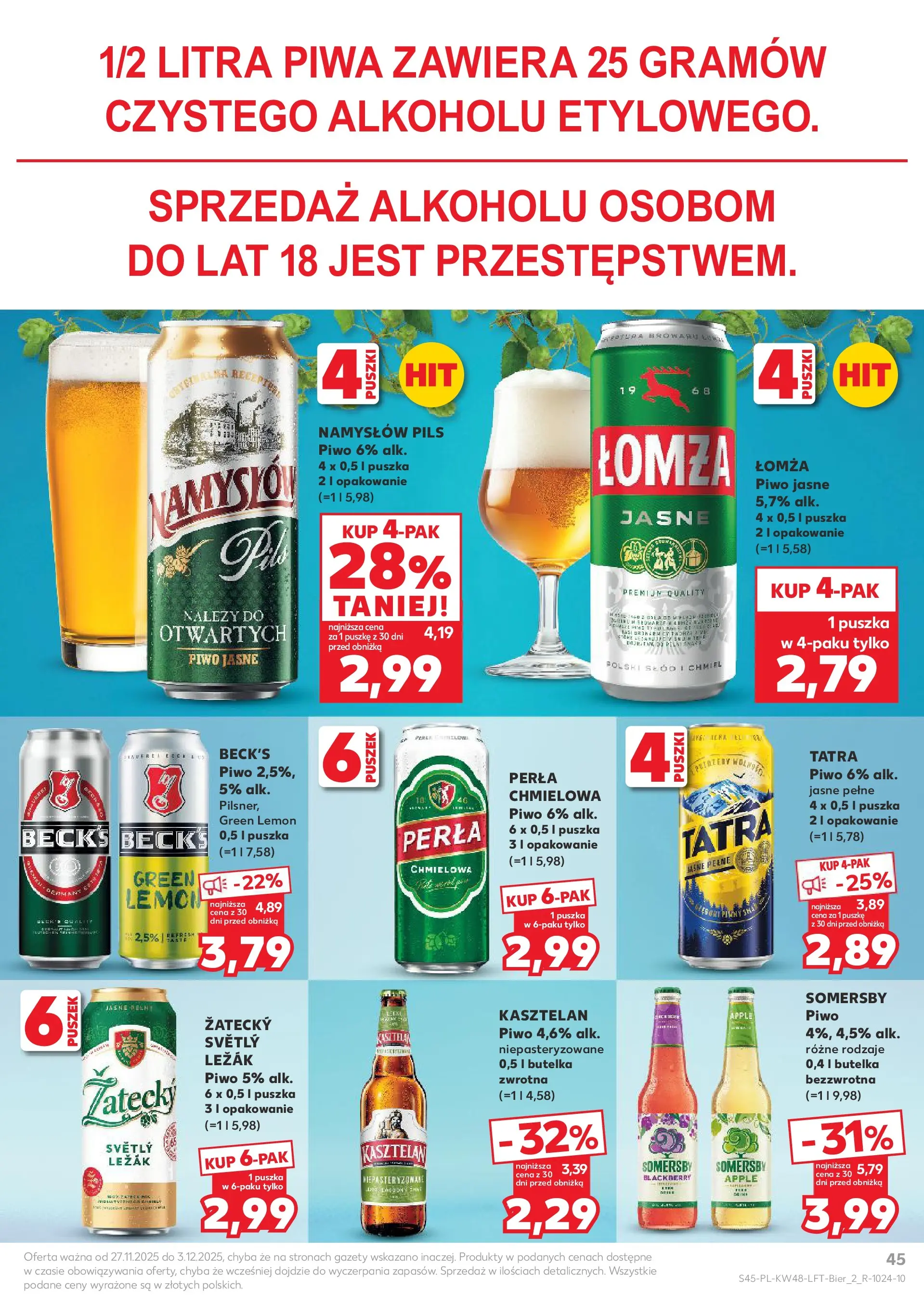 Kaufland gazetka od 27.11.2025 - od jutra PDF | Strona: 45 | Produkty: Leżak, Piwo, Somersby