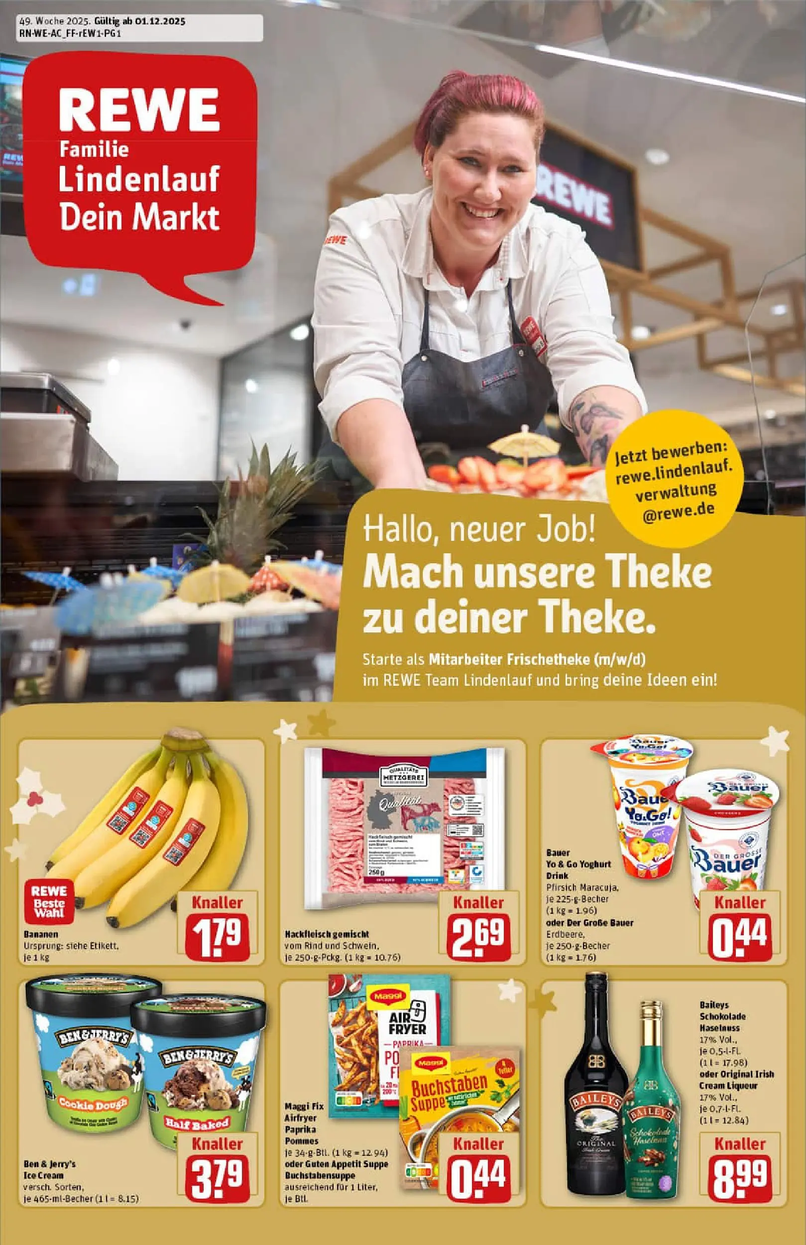 REWE Prospekt ab 01.12.2025 zum Blättern » Angebote | Seite: 1 | Produkte: Theke, Schokolade, Bananen, Maggi fix