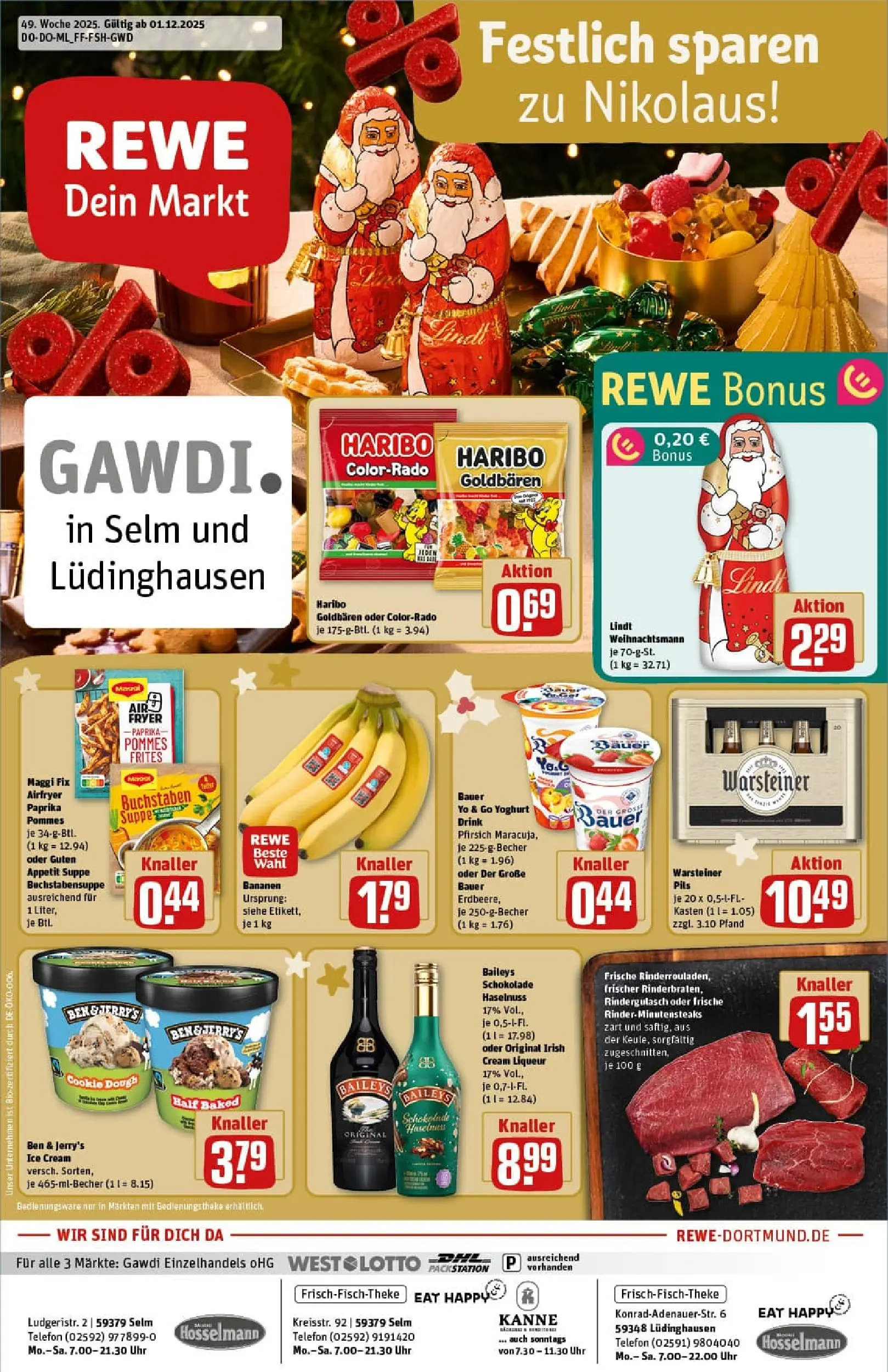 REWE Prospekt ab 01.12.2025 zum Blättern » Angebote | Seite: 1 | Produkte: Theke, Warsteiner, Maggi fix, Baileys