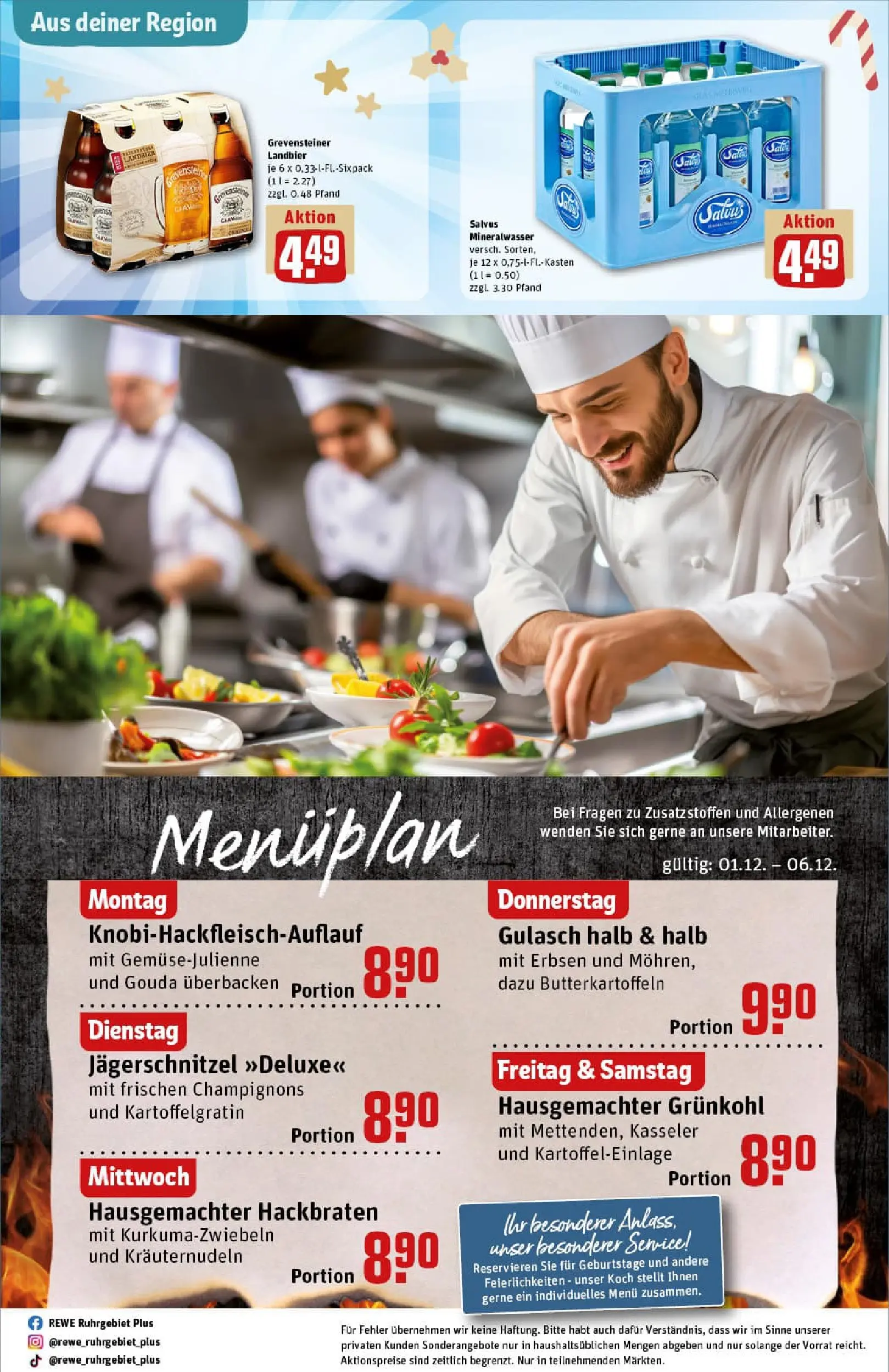 REWE Prospekt ab 01.12.2025 zum Blättern » Angebote | Seite: 29 | Produkte: Gouda, Mineralwasser, Champignons, Erbsen