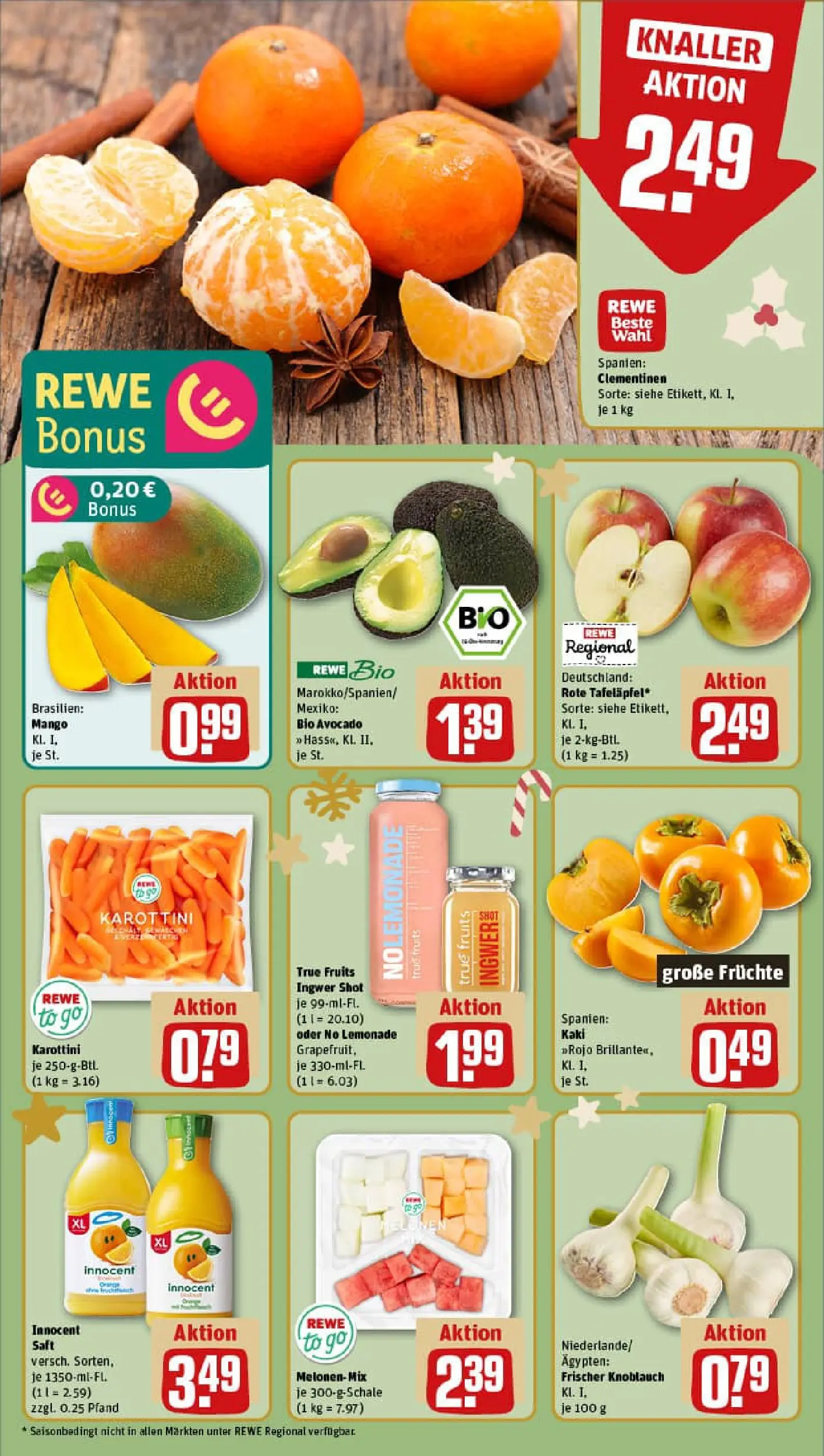 REWE Prospekt ab 01.12.2025 zum Blättern » Angebote | Seite: 8 | Produkte: Avocado, Knoblauch, Kaki, Saft