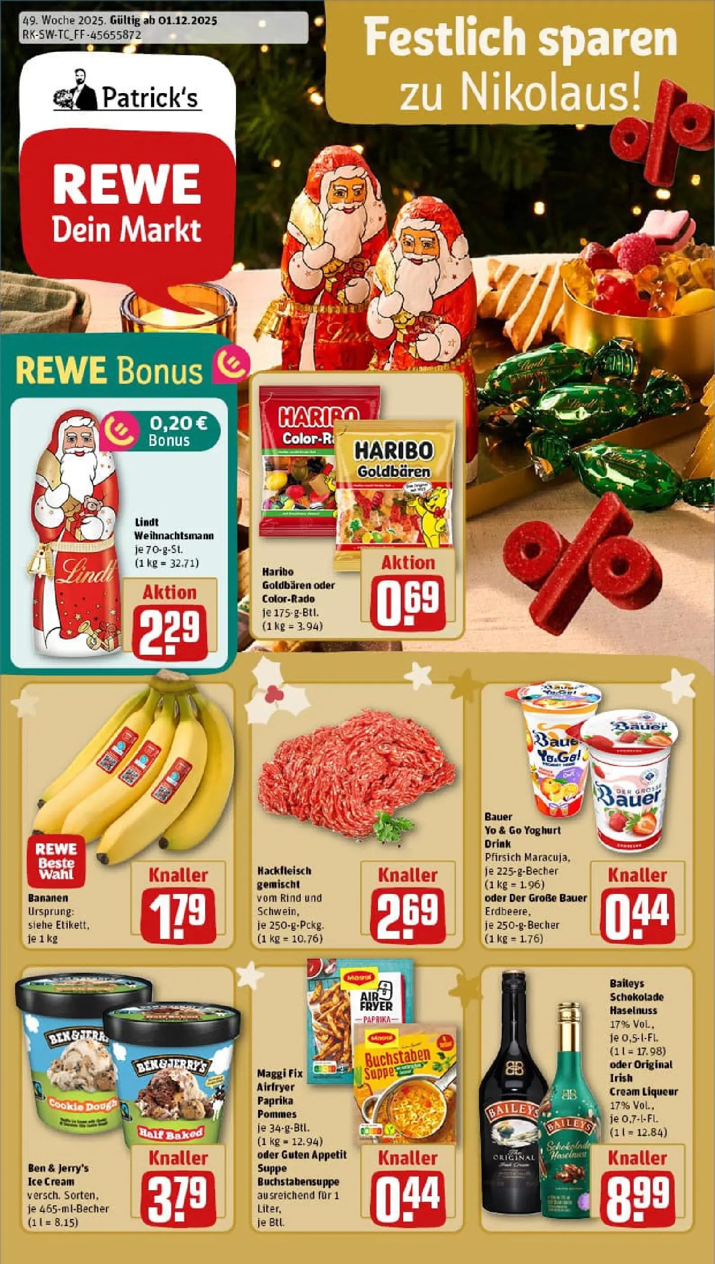 REWE Prospekt ab 01.12.2025 zum Blättern » Angebote | Seite: 1 | Produkte: Haribo, Maggi fix, Baileys, Lindt