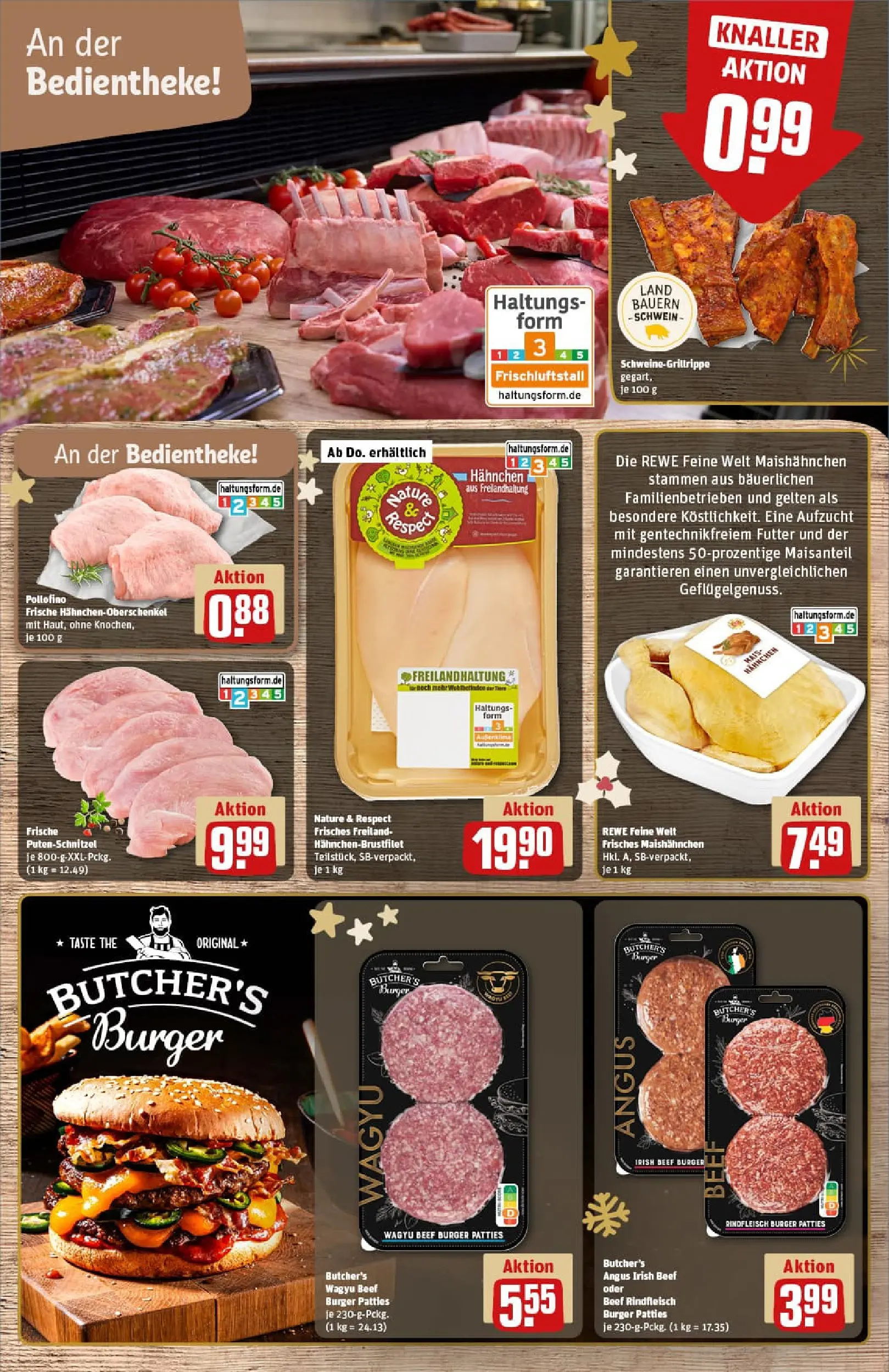 REWE Prospekt ab 01.12.2025 zum Blättern » Angebote | Seite: 10 | Produkte: Hahnchen, Burger, Putenschnitzel, Rindfleisch
