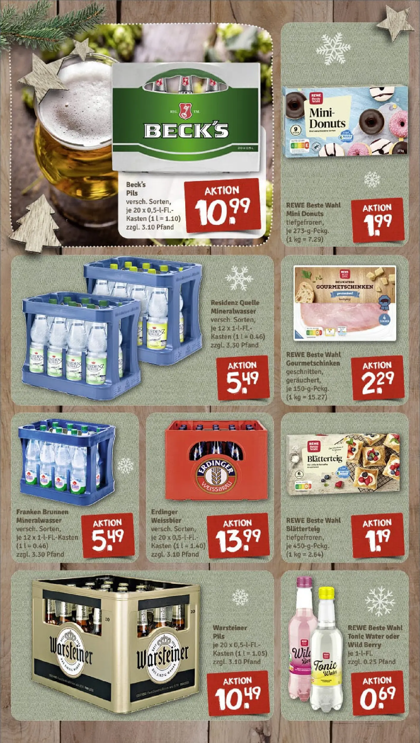 REWE Prospekt ab 01.12.2025 zum Blättern » Angebote | Seite: 7 | Produkte: Weißbier, Mineralwasser, Donuts, Warsteiner