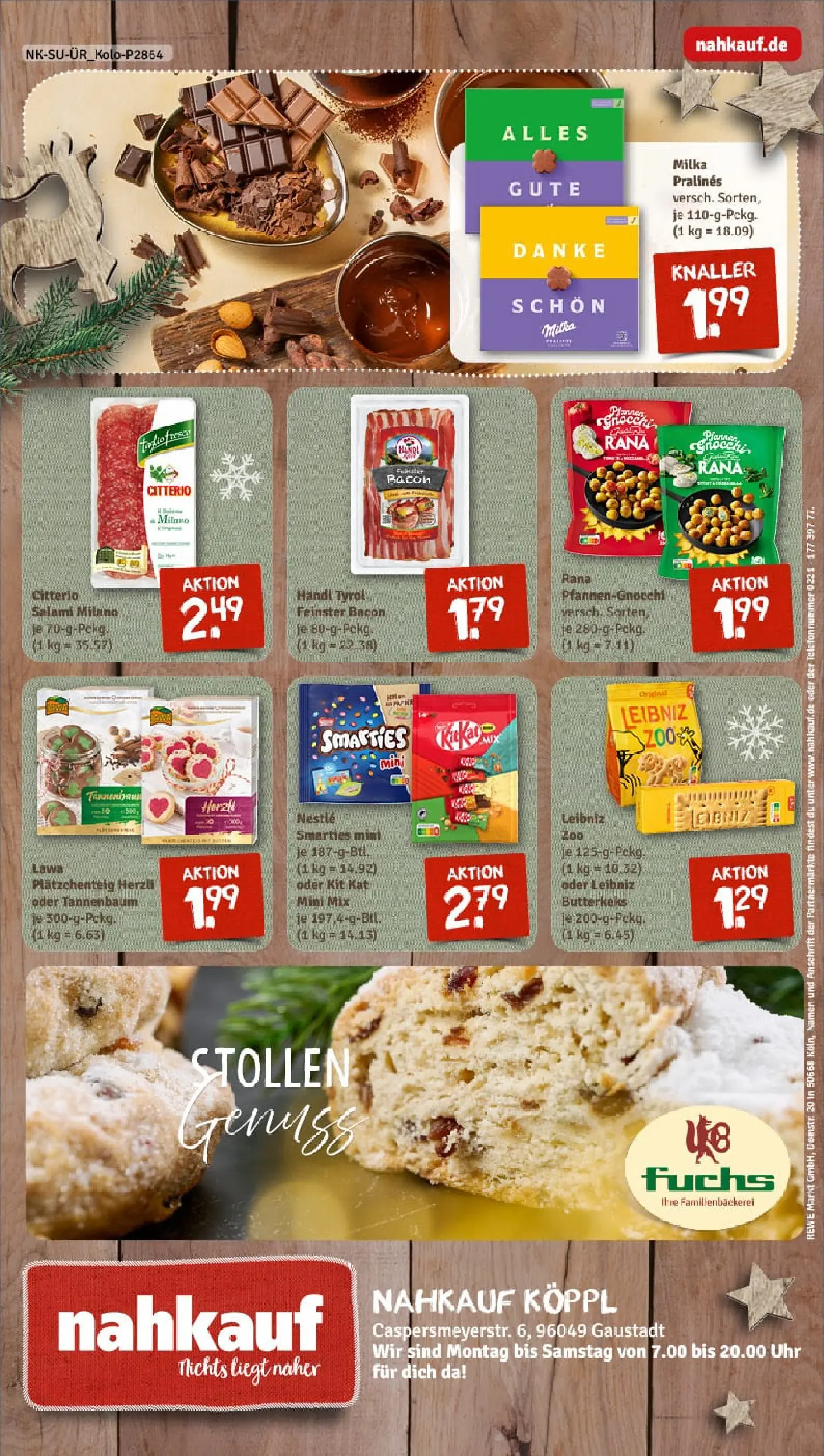 REWE Prospekt ab 01.12.2025 zum Blättern » Angebote | Seite: 8 | Produkte: Smarties, Milka, Salami, Uhr