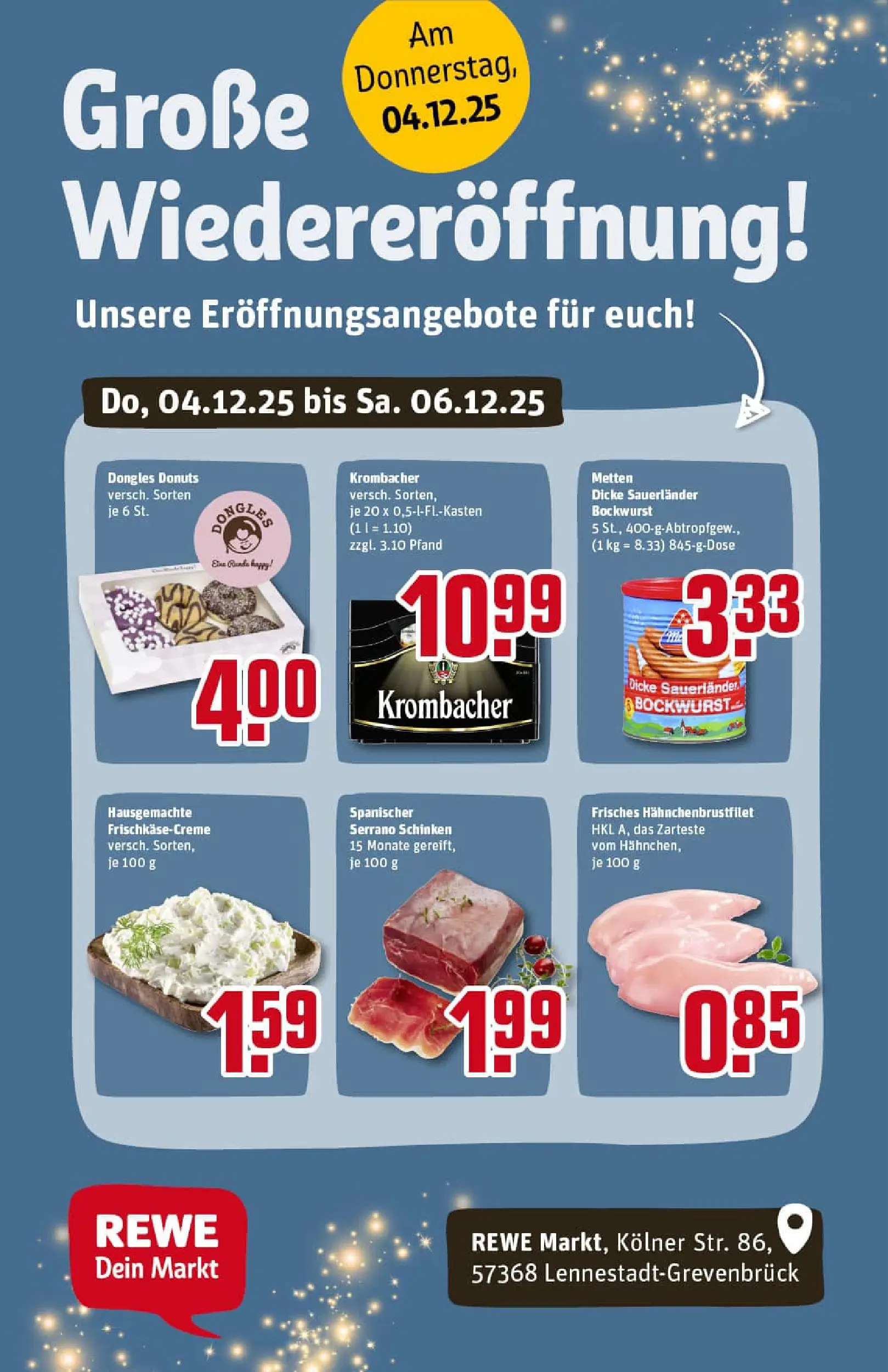 REWE Prospekt ab 01.12.2025 zum Blättern » Angebote | Seite: 2 | Produkte: Dicke sauerlander bockwurst, Donuts, Serrano schinken, Schinken