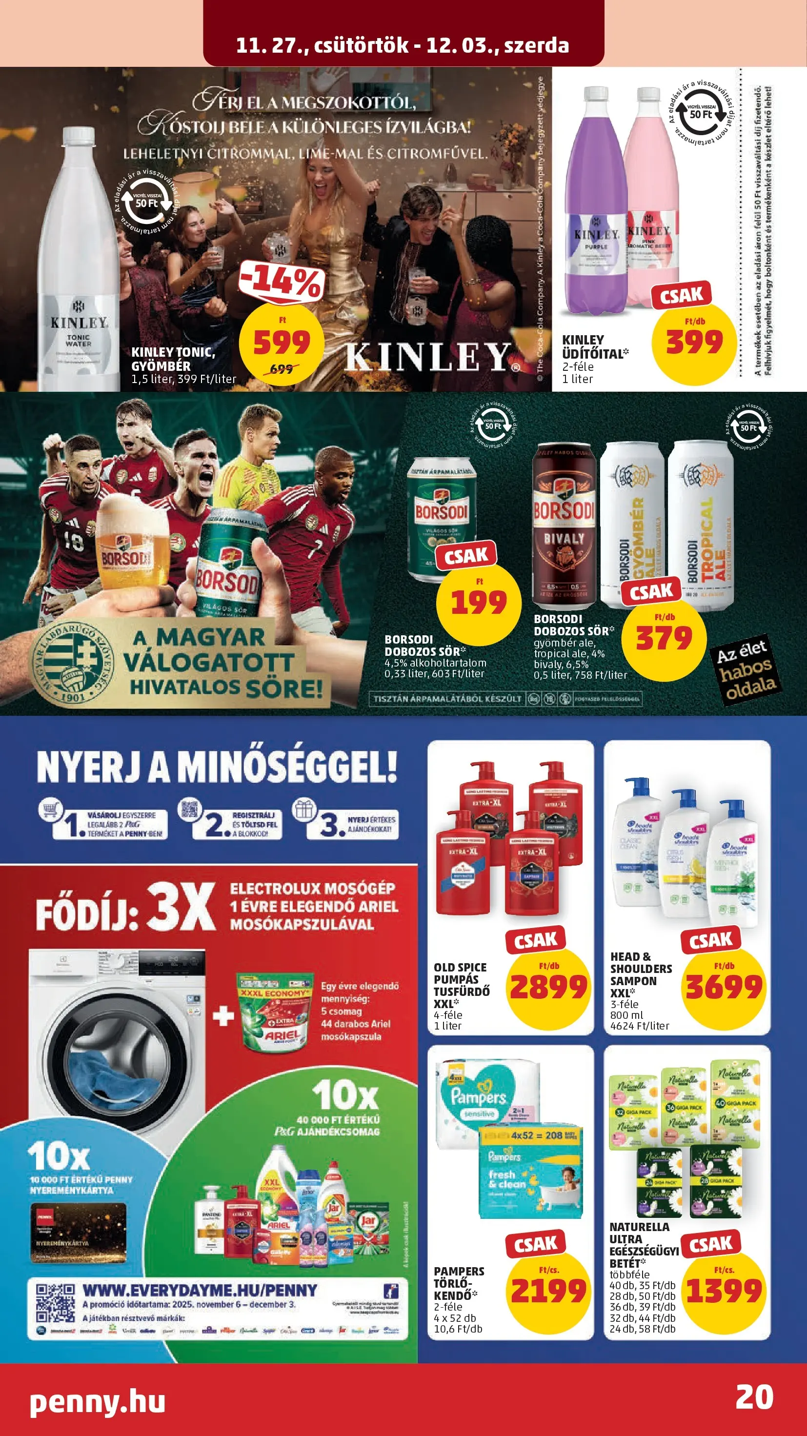 PENNY - Pennymarket újság érvényessége -2025.12.03-ig: 2025.11.26.-tól lapozható | Oldal: 20 | Termékek: Tonic, Old spice, Dobozos sör, Sör