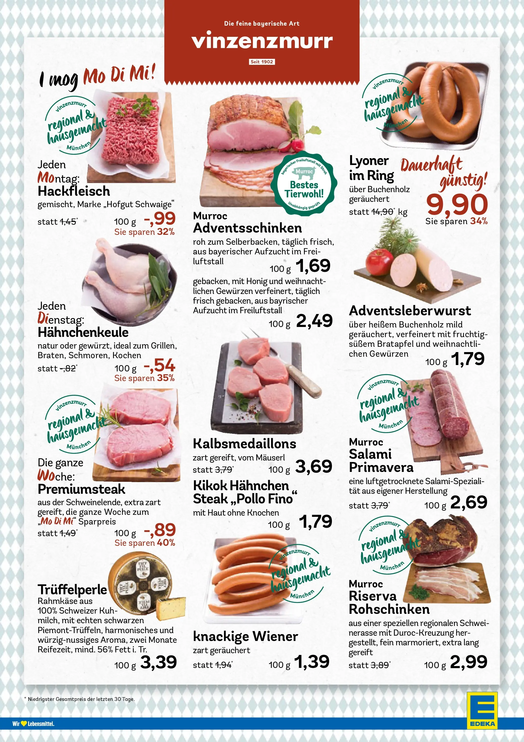 Edeka prospekt München	 (ab 01.12.2025) » Angebote Online | Seite: 4 | Produkte: Hahnchen, Salami, Steak, Hackfleisch