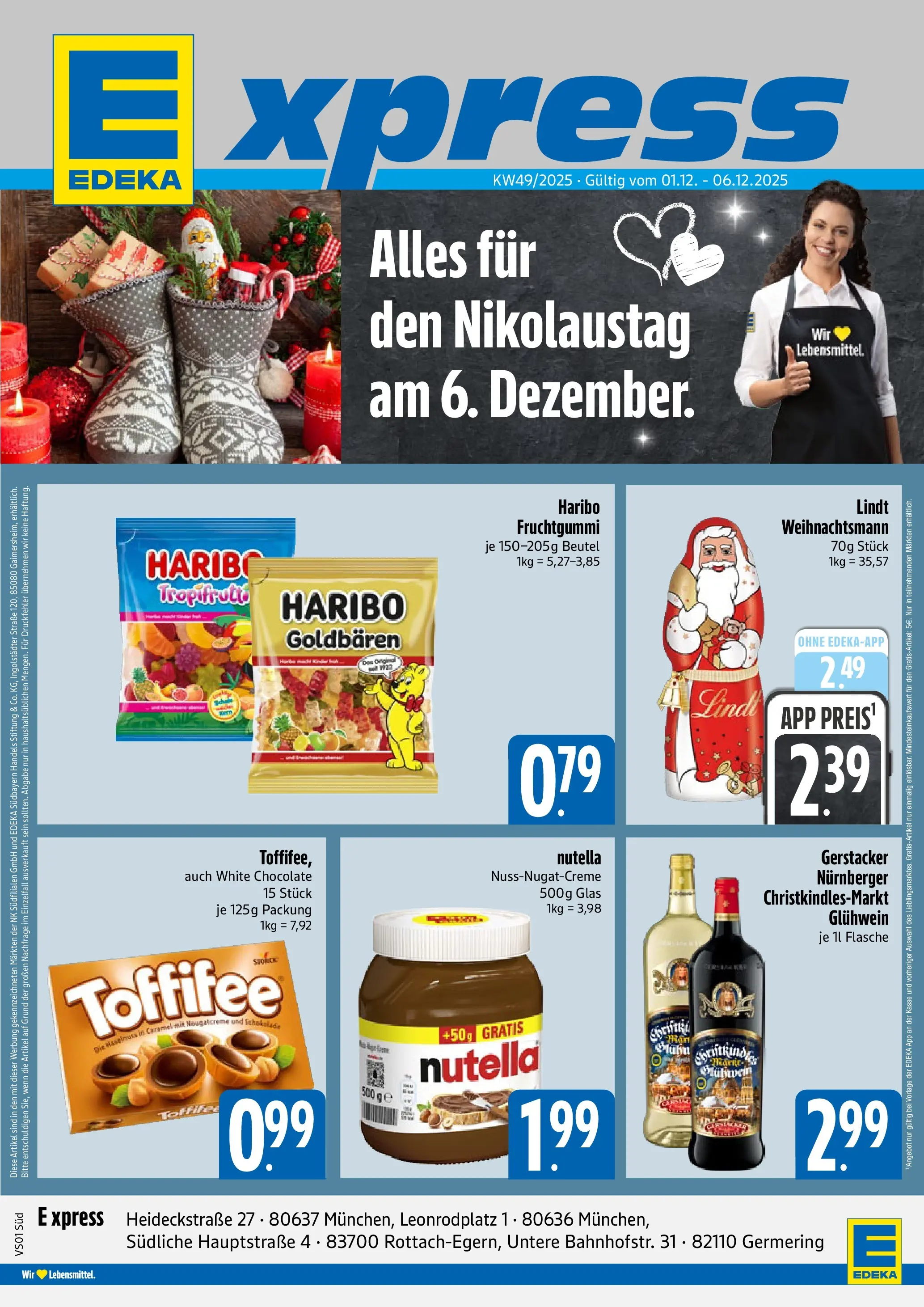 Edeka prospekt München	 (ab 01.12.2025) » Angebote Online | Seite: 1 | Produkte: Haribo, Schokolade, Nutella, Lindt
