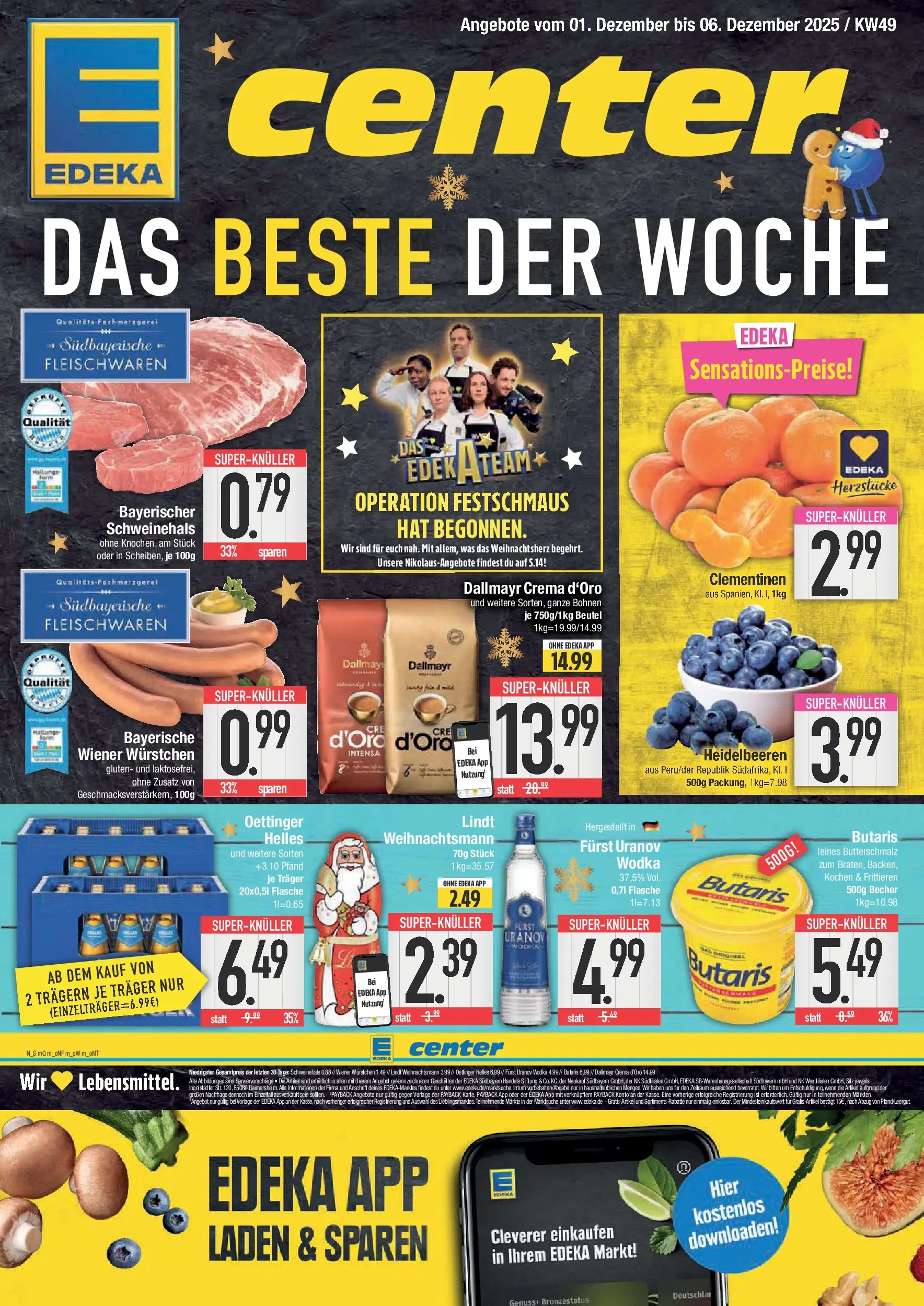Edeka prospekt München	 (ab 30.11.2025) » Angebote Online | Seite: 1 | Produkte: Wiener wurstchen, Oettinger, Heidelbeeren, Dallmayr