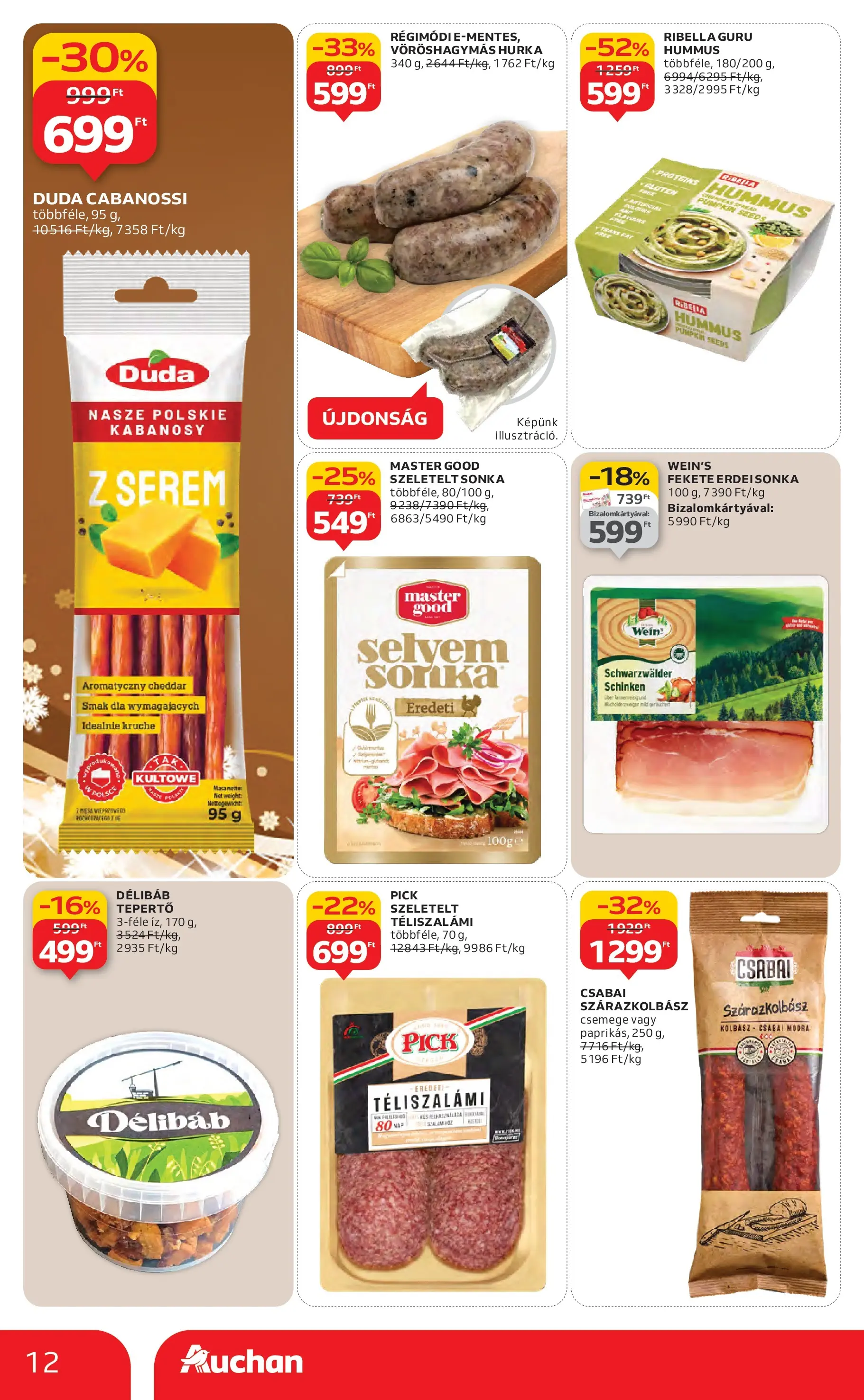 Auchan Akciós újság Székesfehérvár - 2025.11.27. -tól/töl > akció, lapozható szórólap 🛍️ | Oldal: 12 | Termékek: Kolbász, Pick, Hurka, Téliszalámi