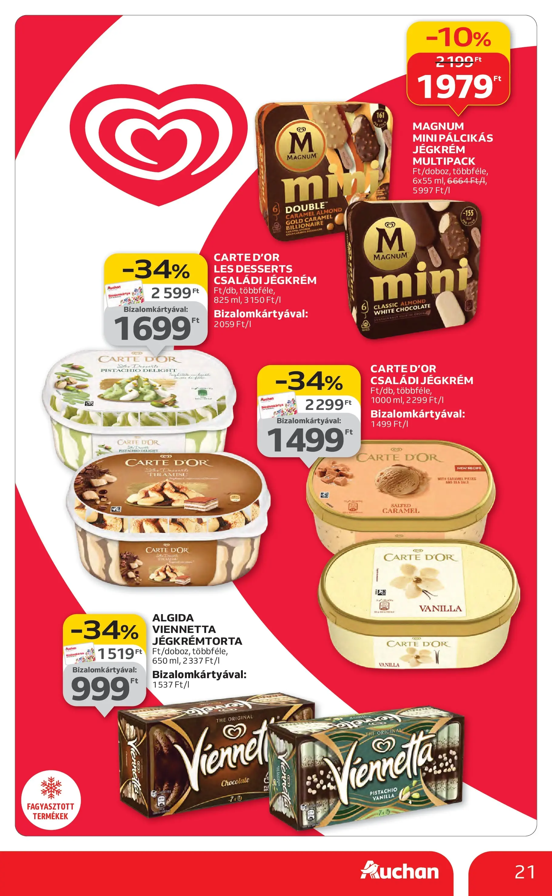 Auchan Akciós újság Székesfehérvár - 2025.11.27. -tól/töl > akció, lapozható szórólap 🛍️ | Oldal: 21 | Termékek: Tiramisu, Magnum, Jégkrém, Pálcikás jégkrém