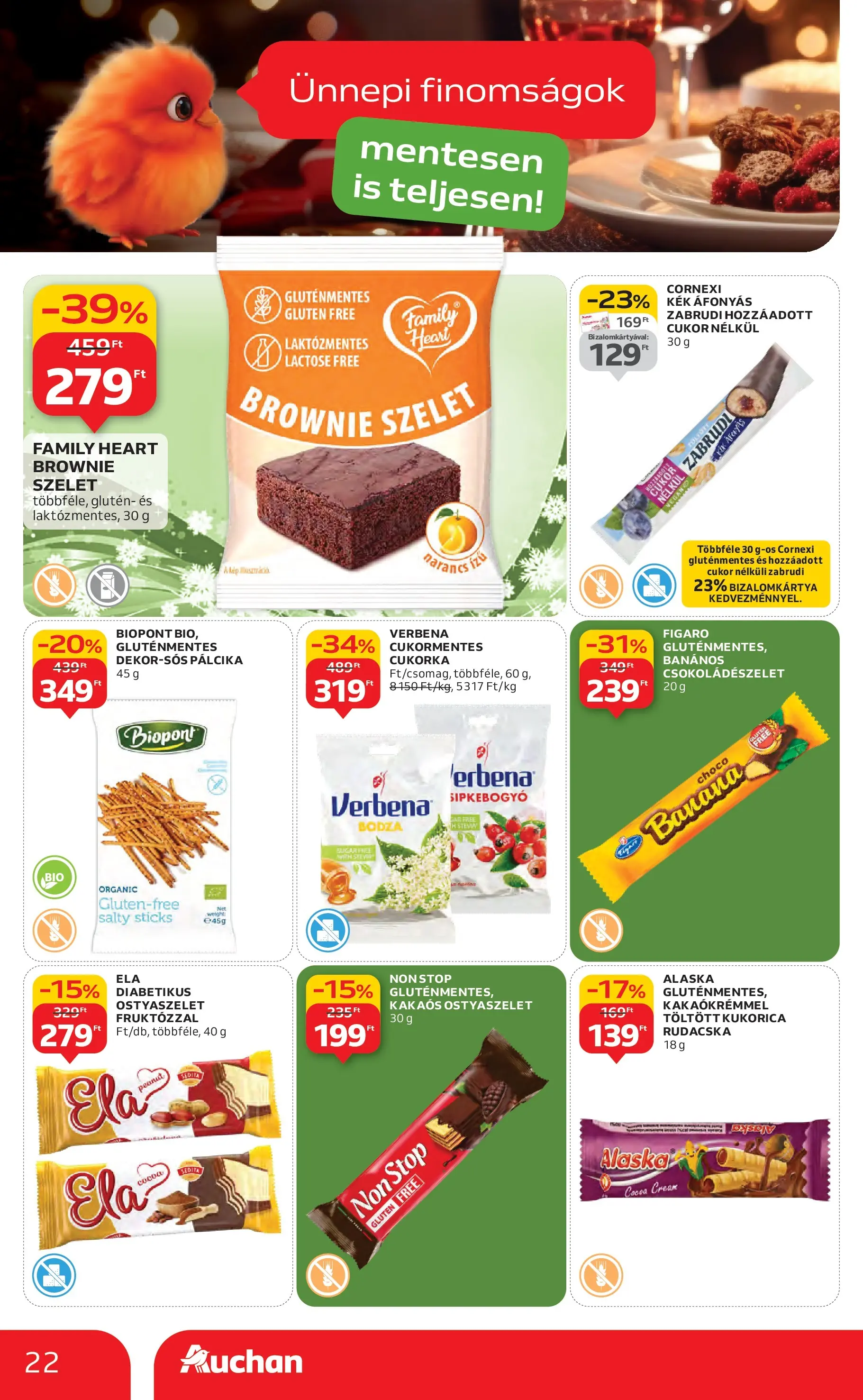Auchan Akciós újság Székesfehérvár - 2025.11.27. -tól/töl > akció, lapozható szórólap 🛍️ | Oldal: 22 | Termékek: Ostyaszelet, Cukorka, Brownie, Cukor