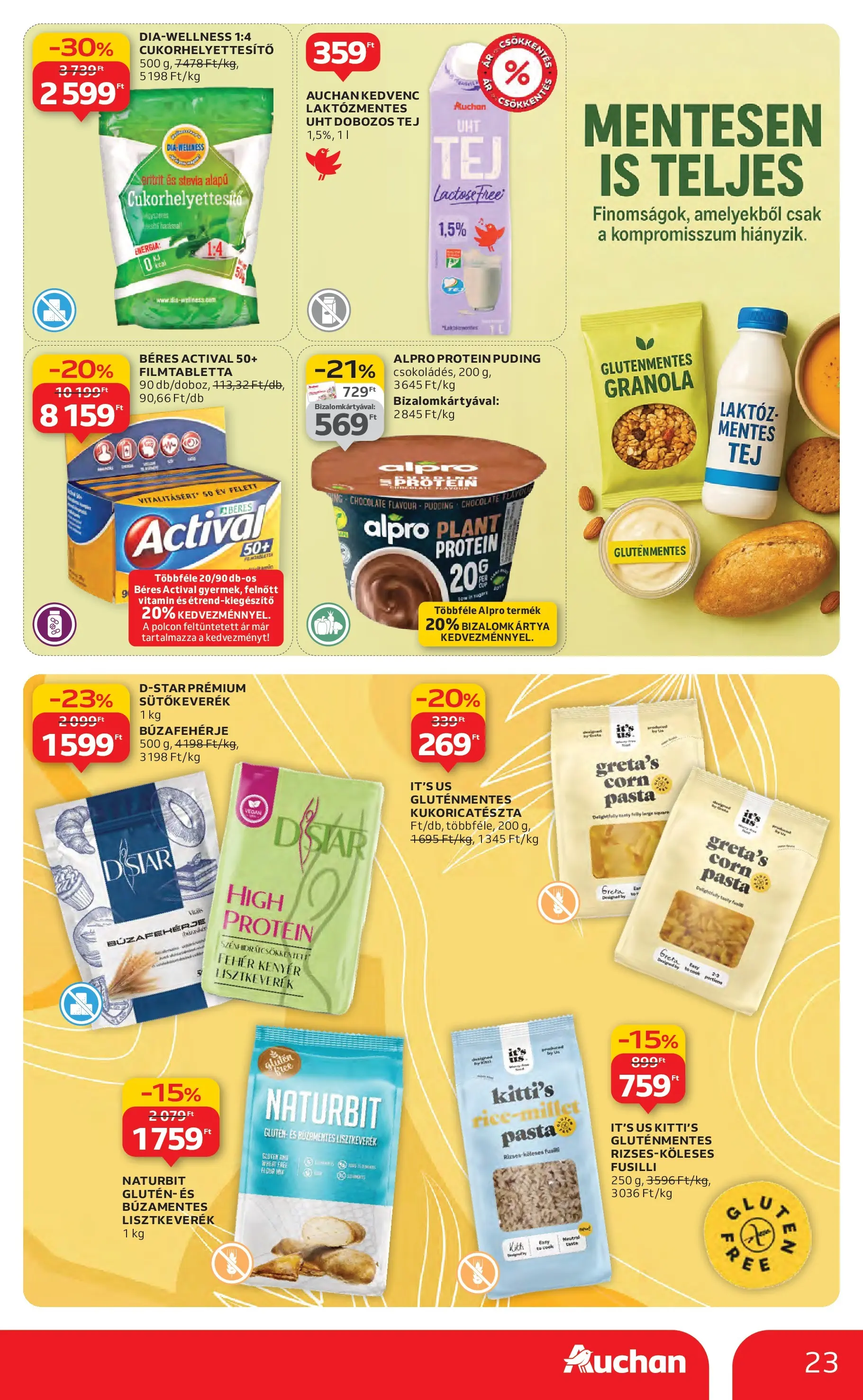 Auchan Akciós újság Székesfehérvár - 2025.11.27. -tól/töl > akció, lapozható szórólap 🛍️ | Oldal: 23 | Termékek: Puding, Granola, Kenyér, Gluténmentes