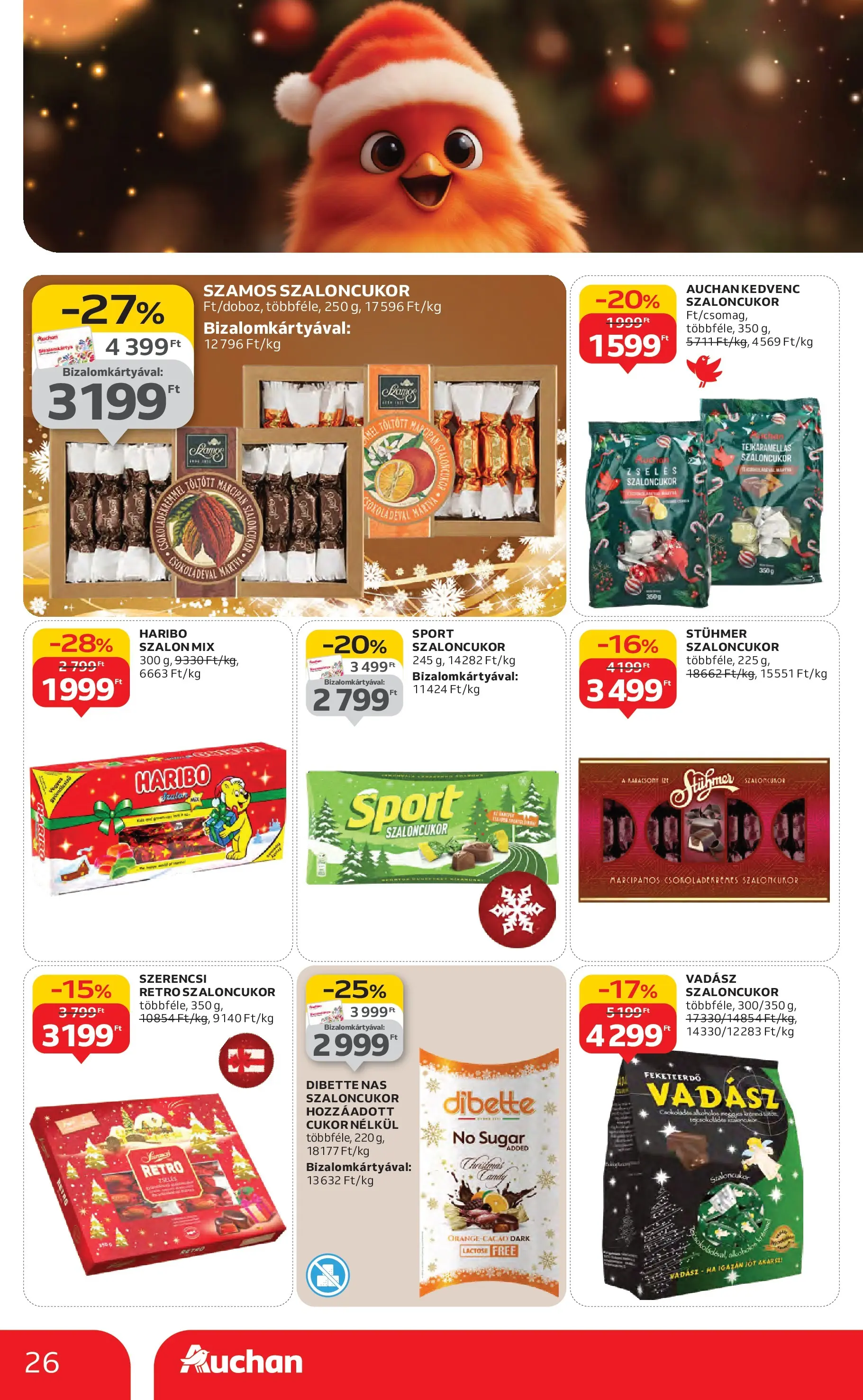 Auchan Akciós újság Székesfehérvár - 2025.11.27. -tól/töl > akció, lapozható szórólap 🛍️ | Oldal: 26 | Termékek: Szaloncukor, Marcipan, Cukor