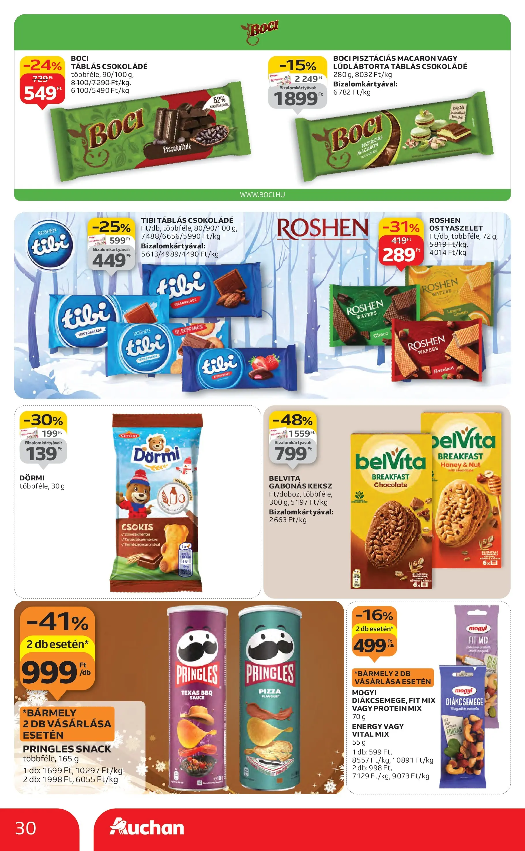 Auchan Akciós újság Székesfehérvár - 2025.11.27. -tól/töl > akció, lapozható szórólap 🛍️ | Oldal: 30 | Termékek: Pringles, Protein, Pizza, Keksz