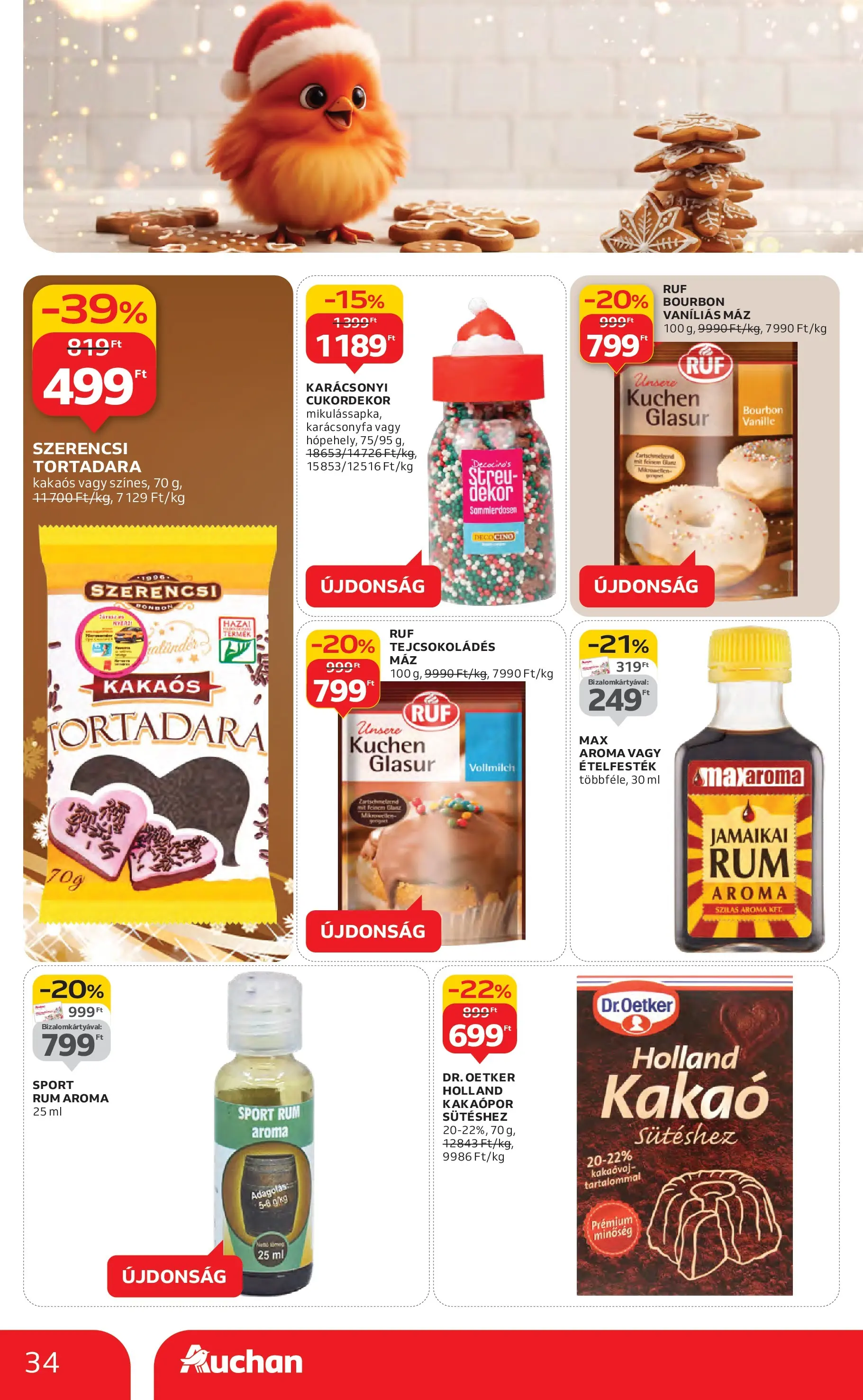 Auchan Akciós újság Székesfehérvár - 2025.11.27. -tól/töl > akció, lapozható szórólap 🛍️ | Oldal: 34 | Termékek: Bourbon, Karácsonyfa, Rum, Kakaópor