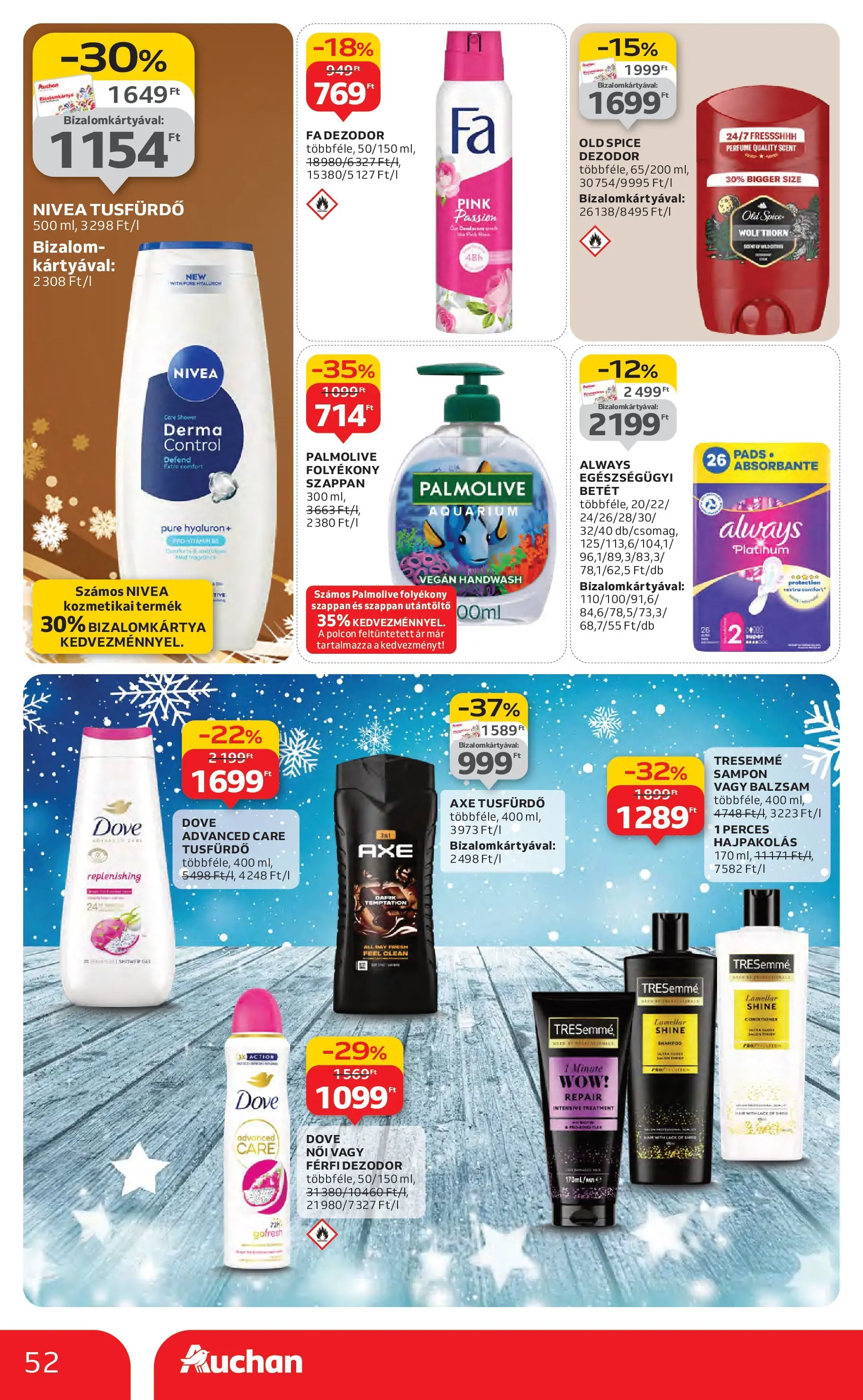 Auchan Akciós újság Székesfehérvár - 2025.11.27. -tól/töl > akció, lapozható szórólap 🛍️ | Oldal: 52 | Termékek: Folyékony szappan, Szappan, Tusfürdő, Vegán