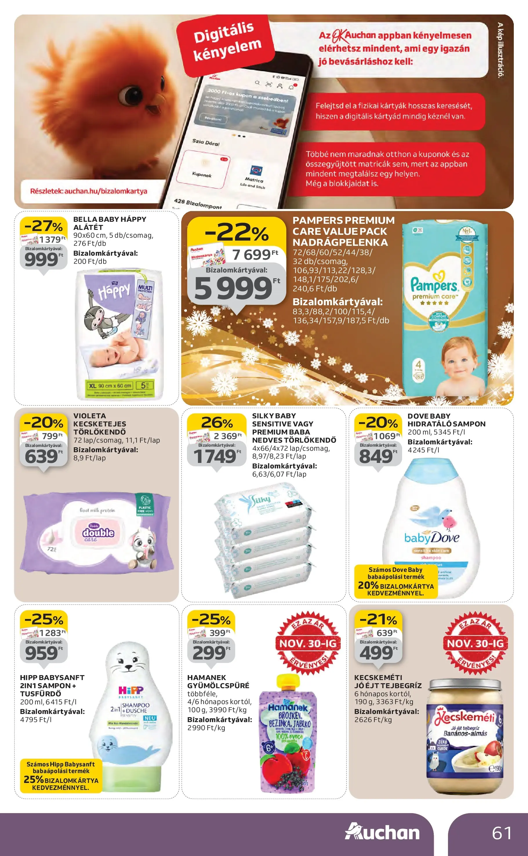 Auchan Akciós újság Székesfehérvár - 2025.11.27. -tól/töl > akció, lapozható szórólap 🛍️ | Oldal: 61 | Termékek: Protein, Nedves törlőkendő, Sampon, Tusfürdő